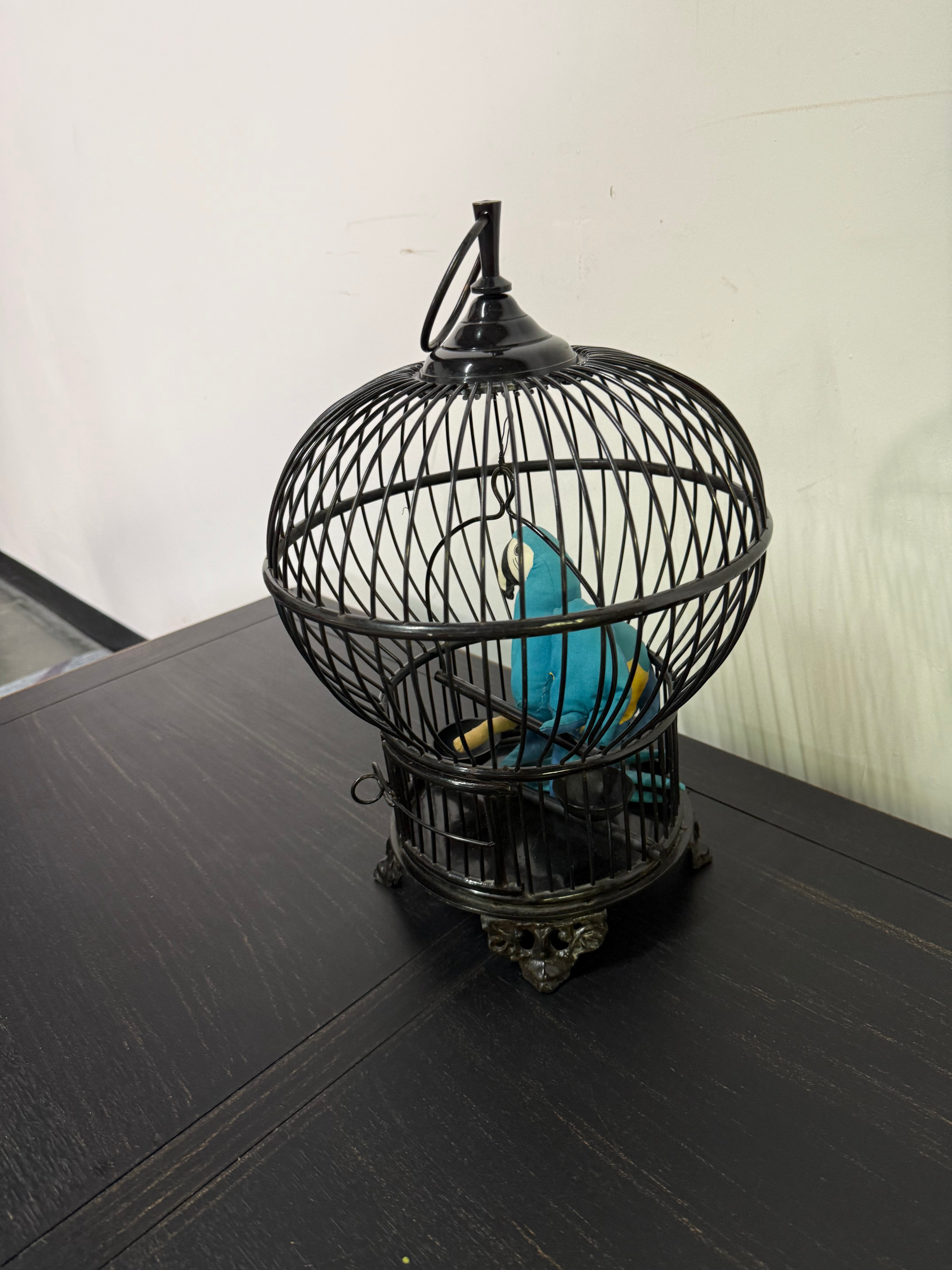 Decorative Vintage-Style Bird Cage with Parrot Figure