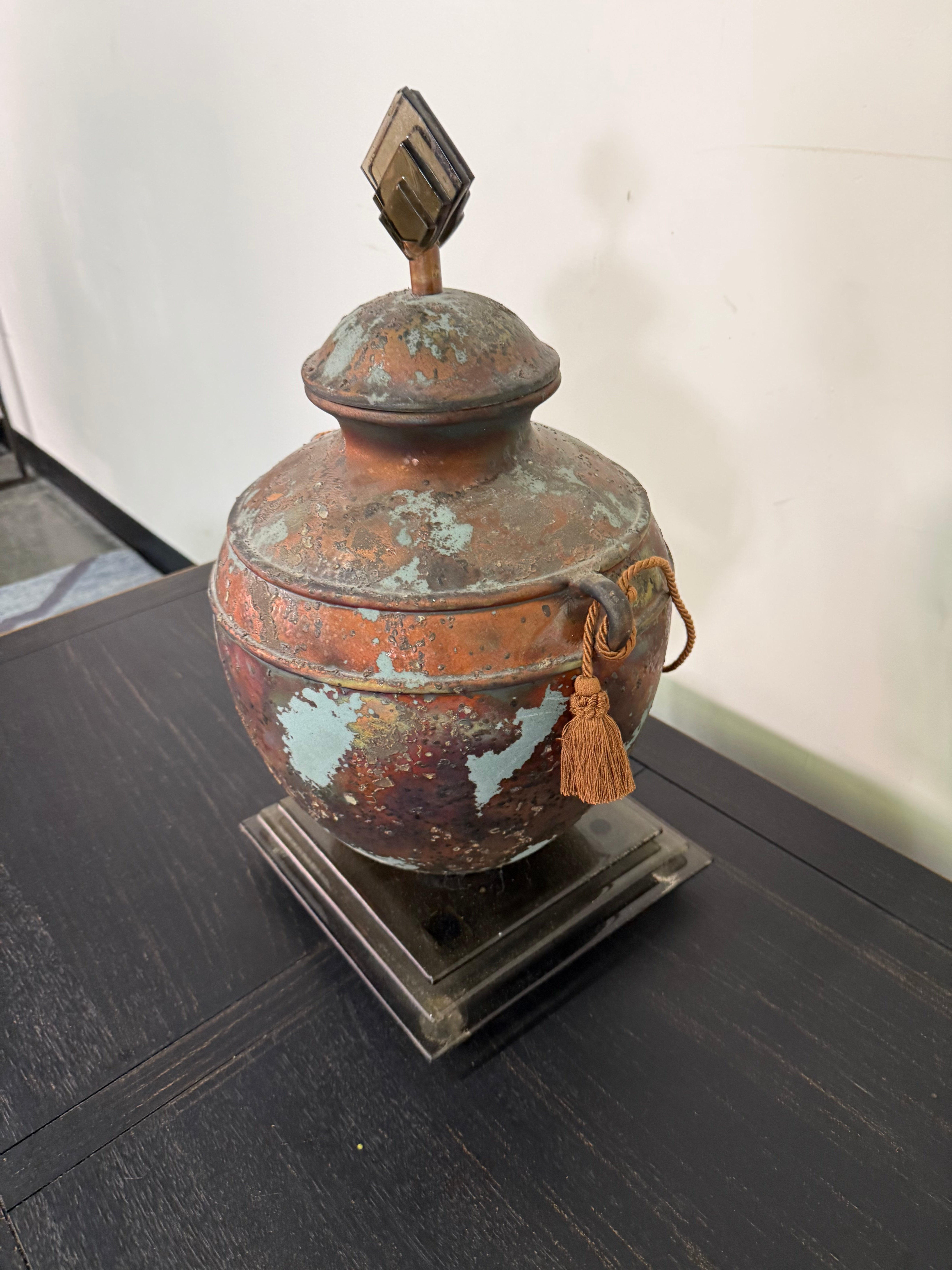 Weathered Copper-Finish Decorative Urn