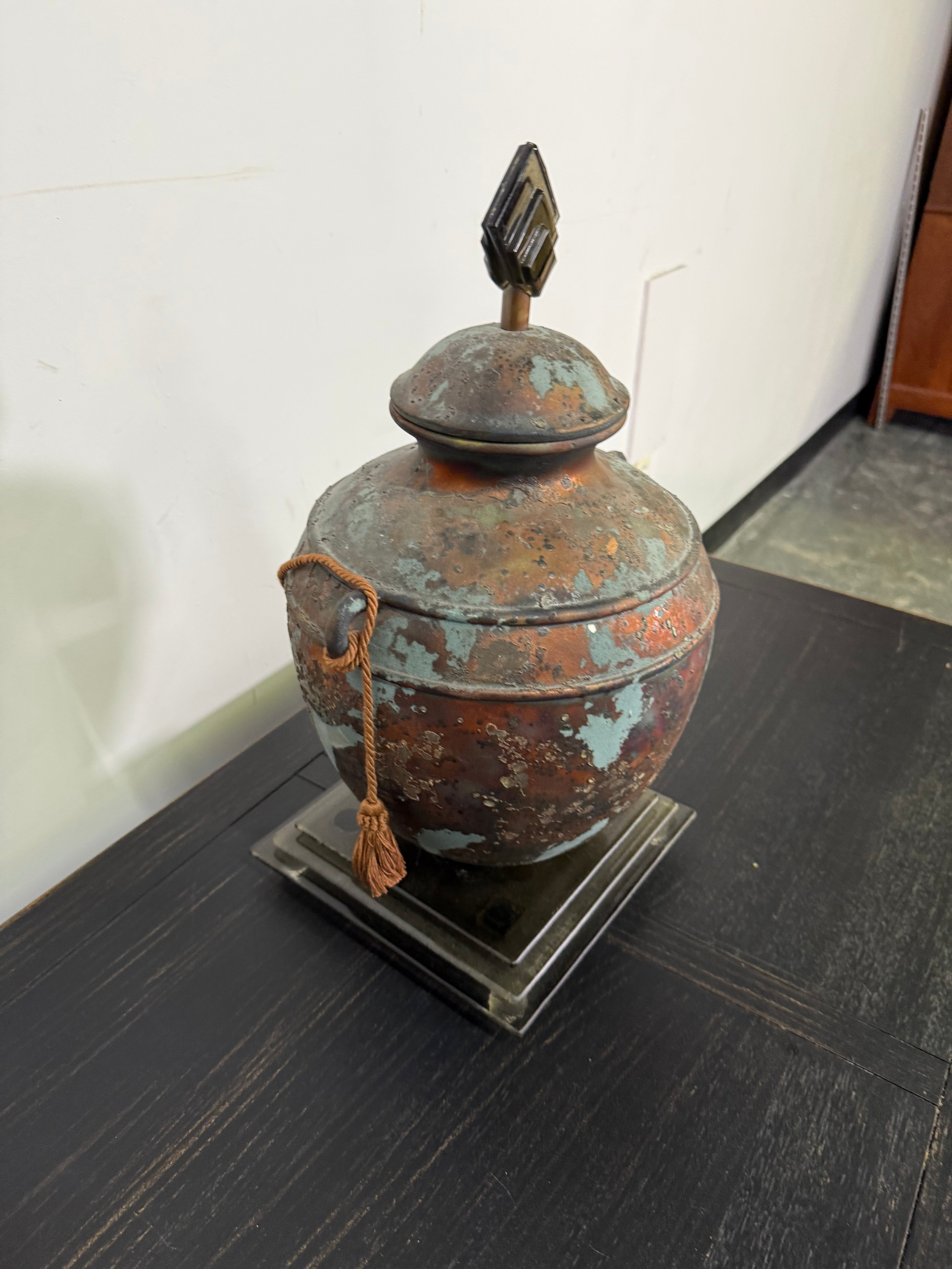 Weathered Copper-Finish Decorative Urn