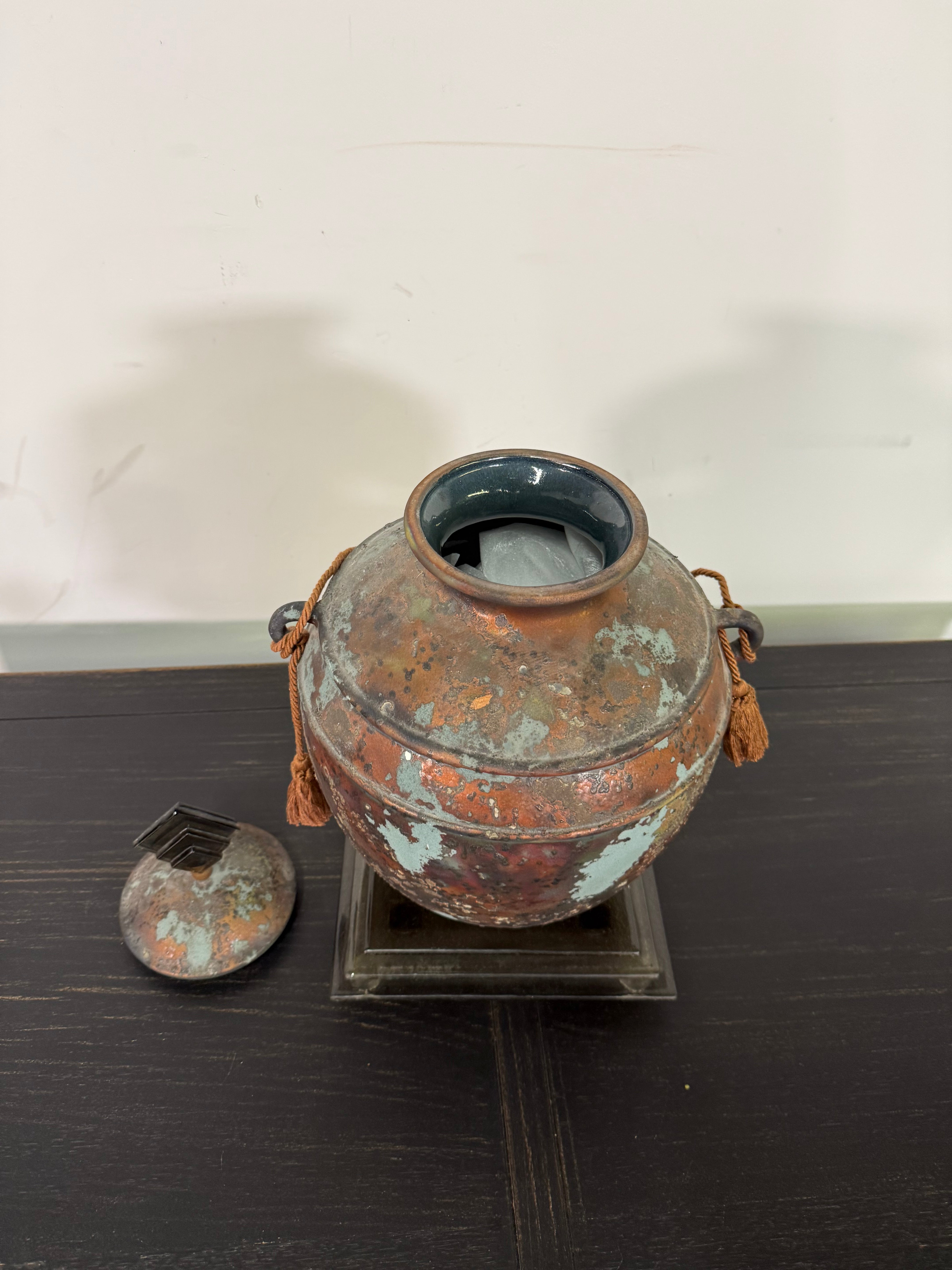 Weathered Copper-Finish Decorative Urn