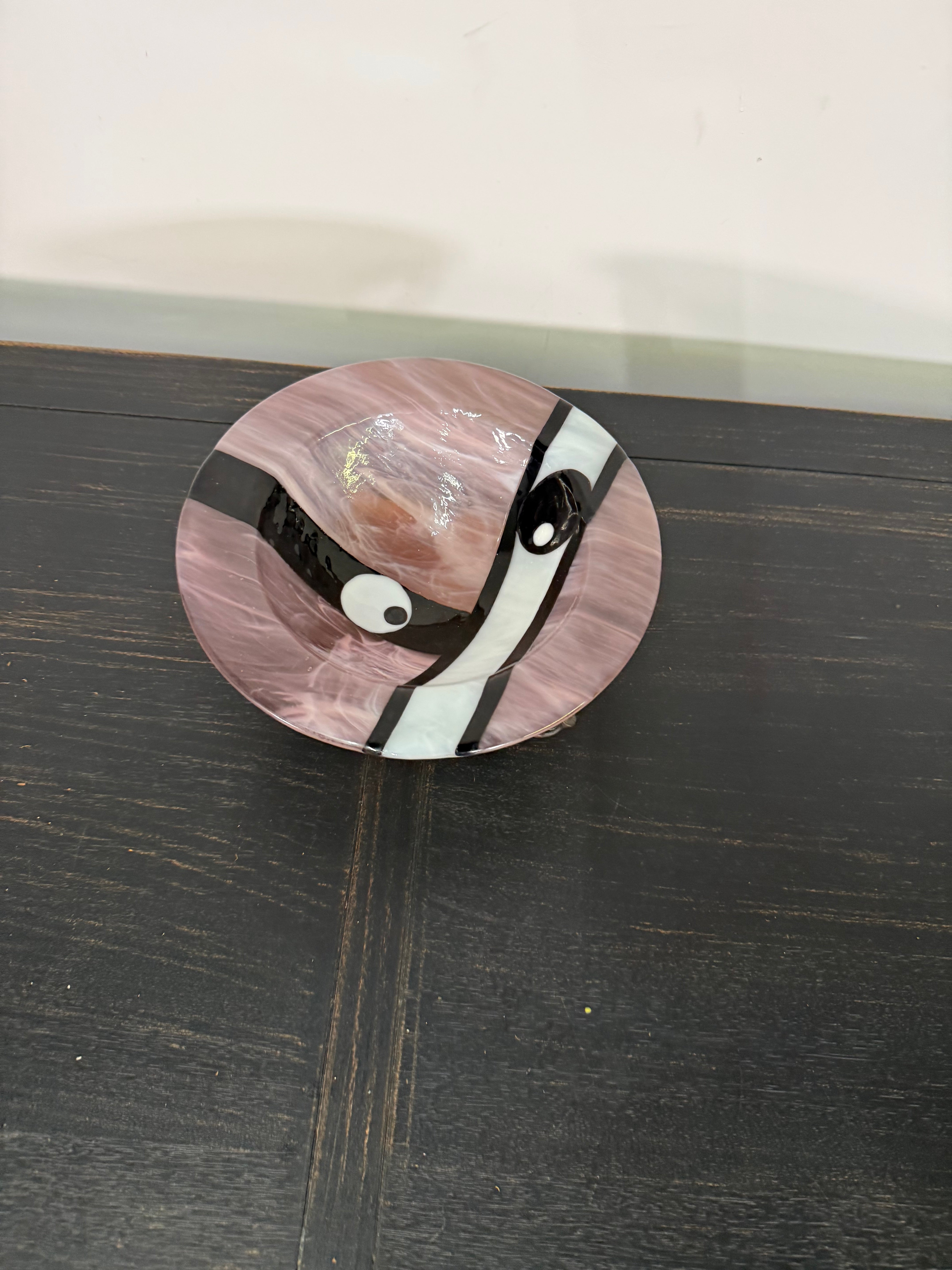 Abstract Art Glass Bowl on Iron Stand