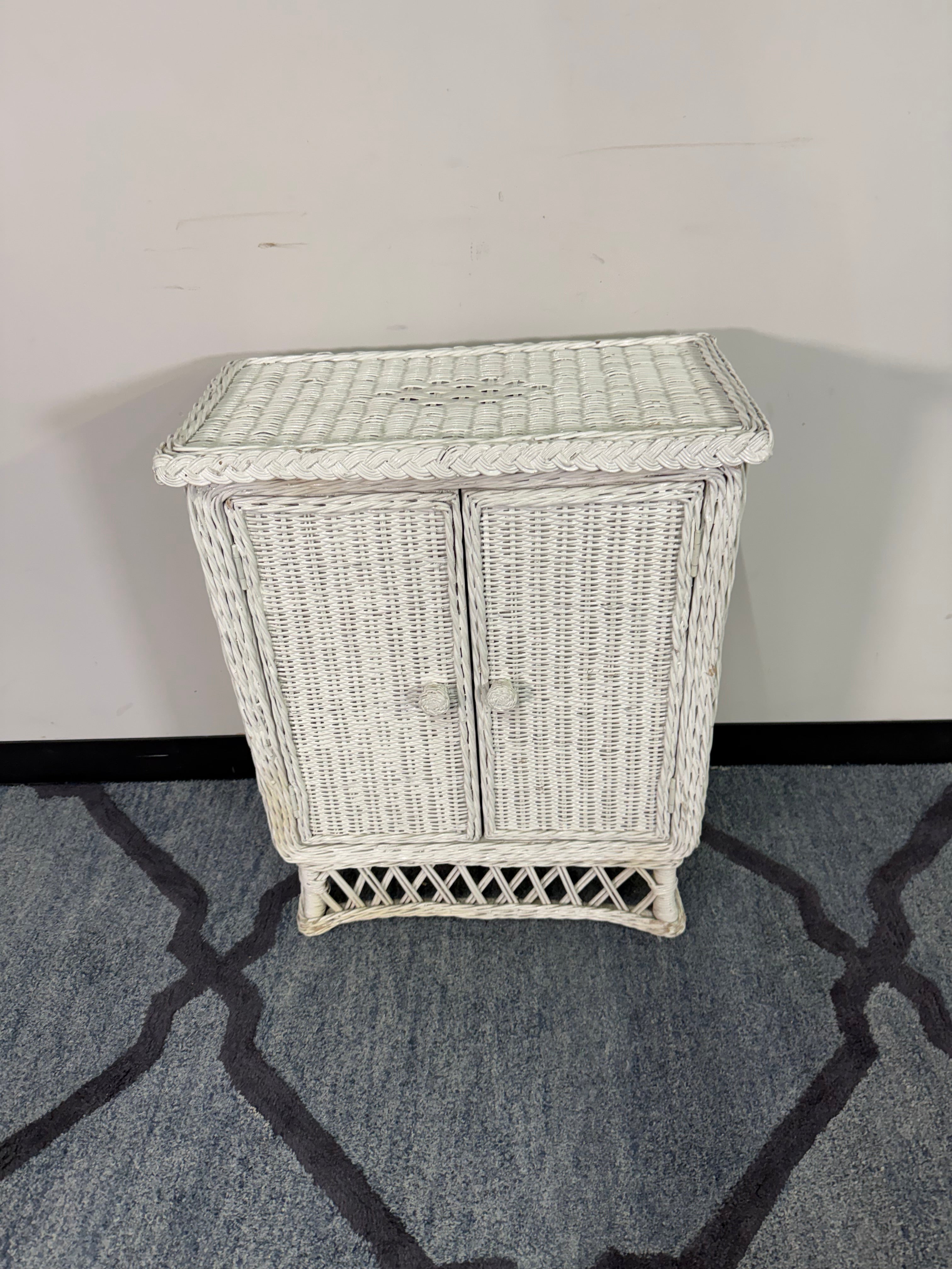 Two-Door White Wicker Cabinet