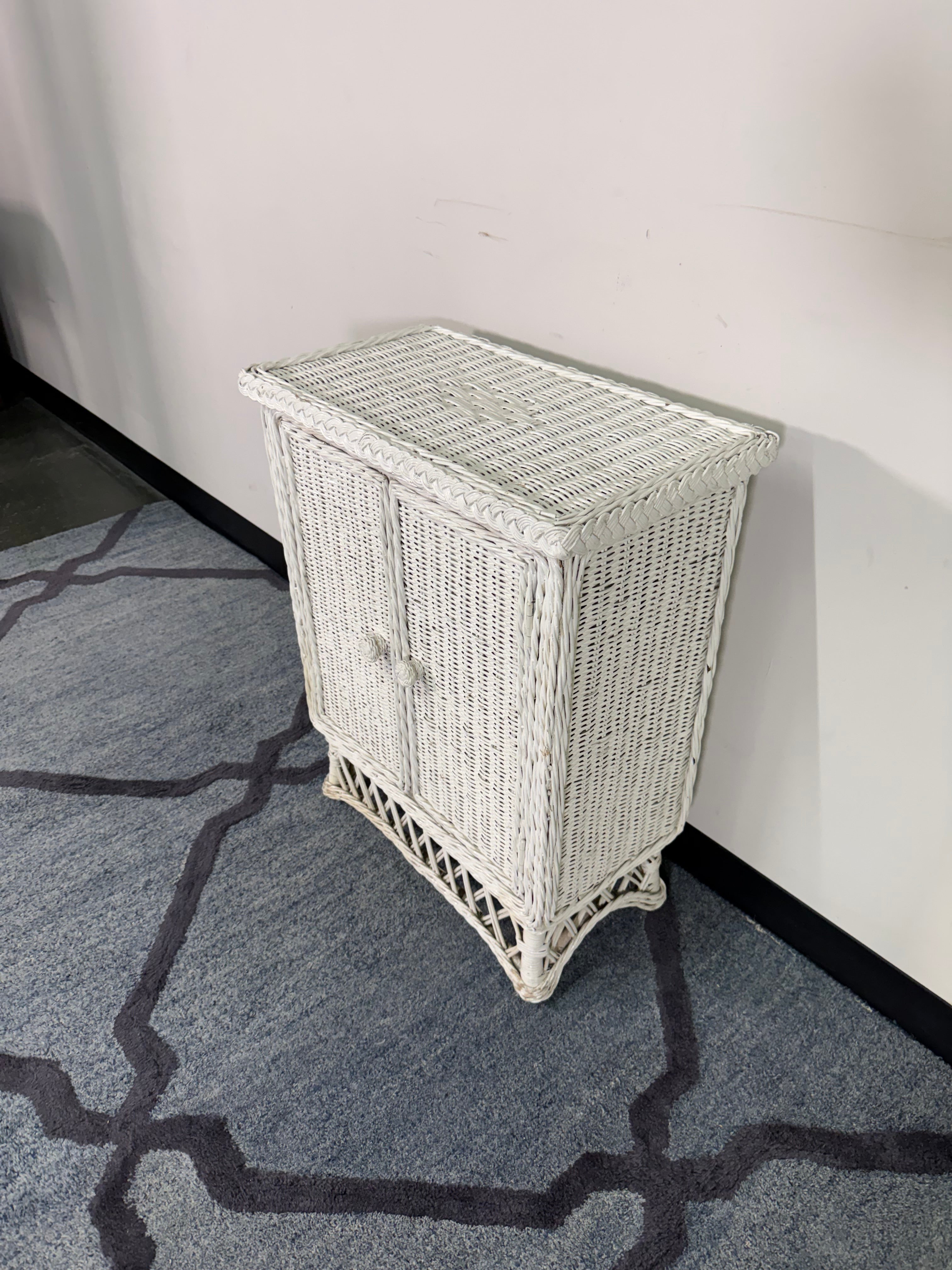 Two-Door White Wicker Cabinet