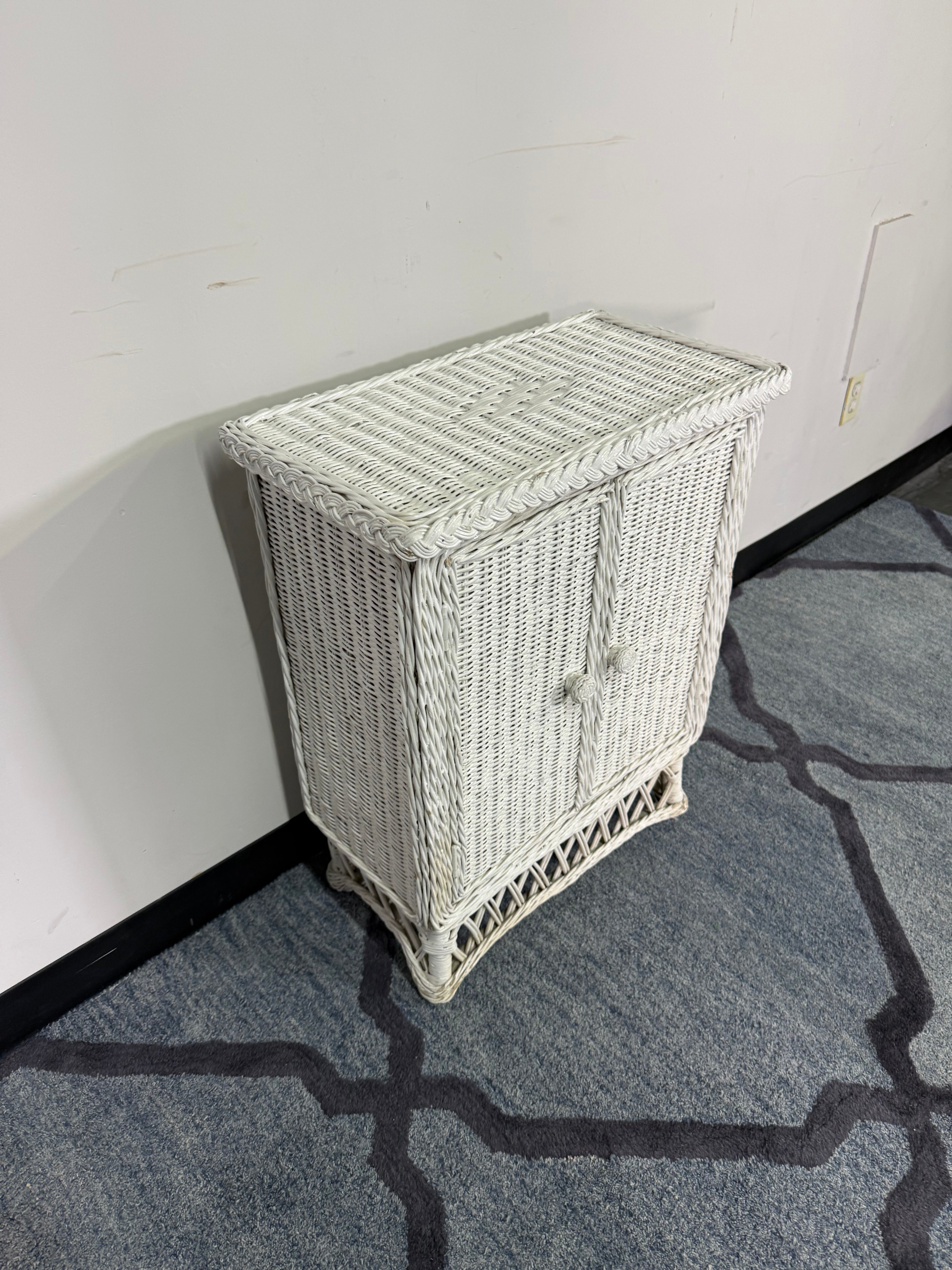 Two-Door White Wicker Cabinet