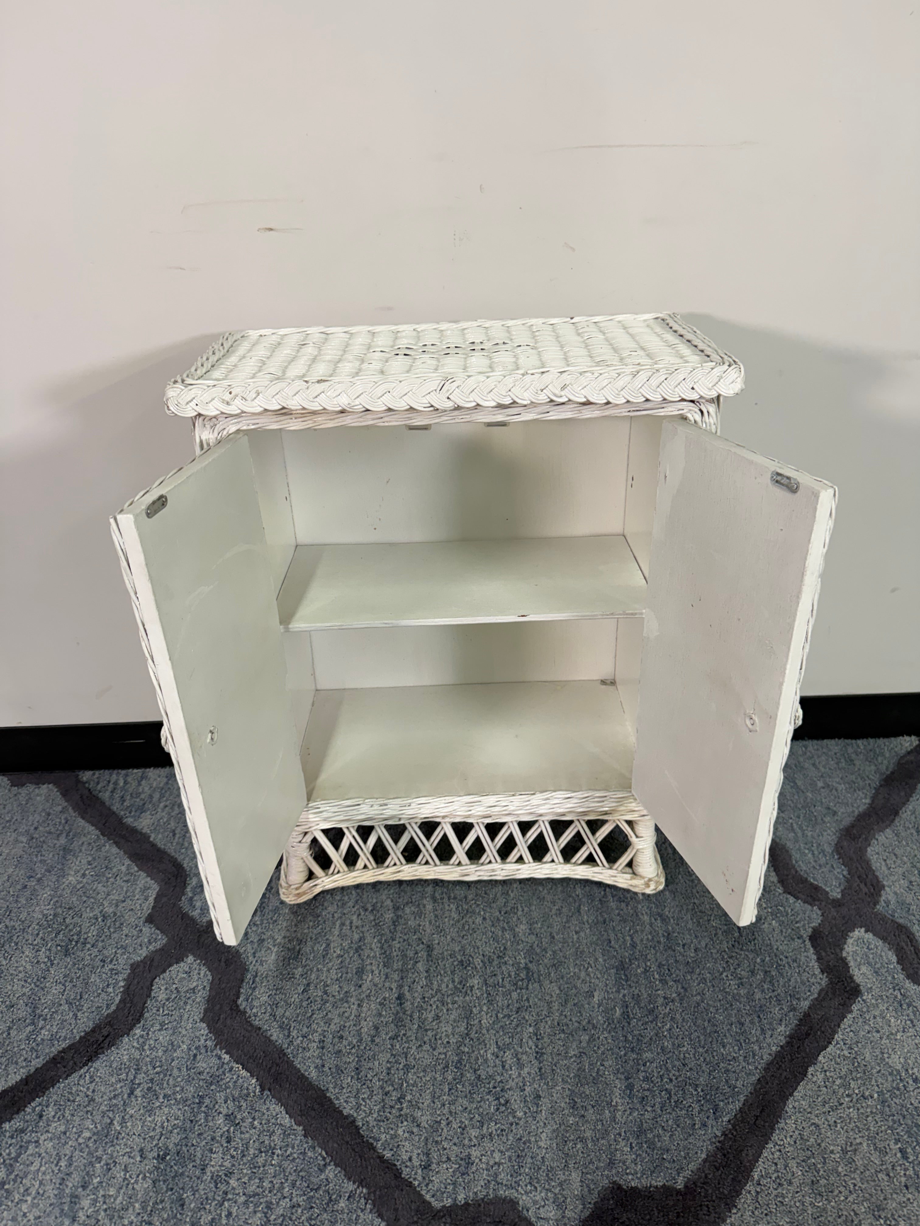 Two-Door White Wicker Cabinet