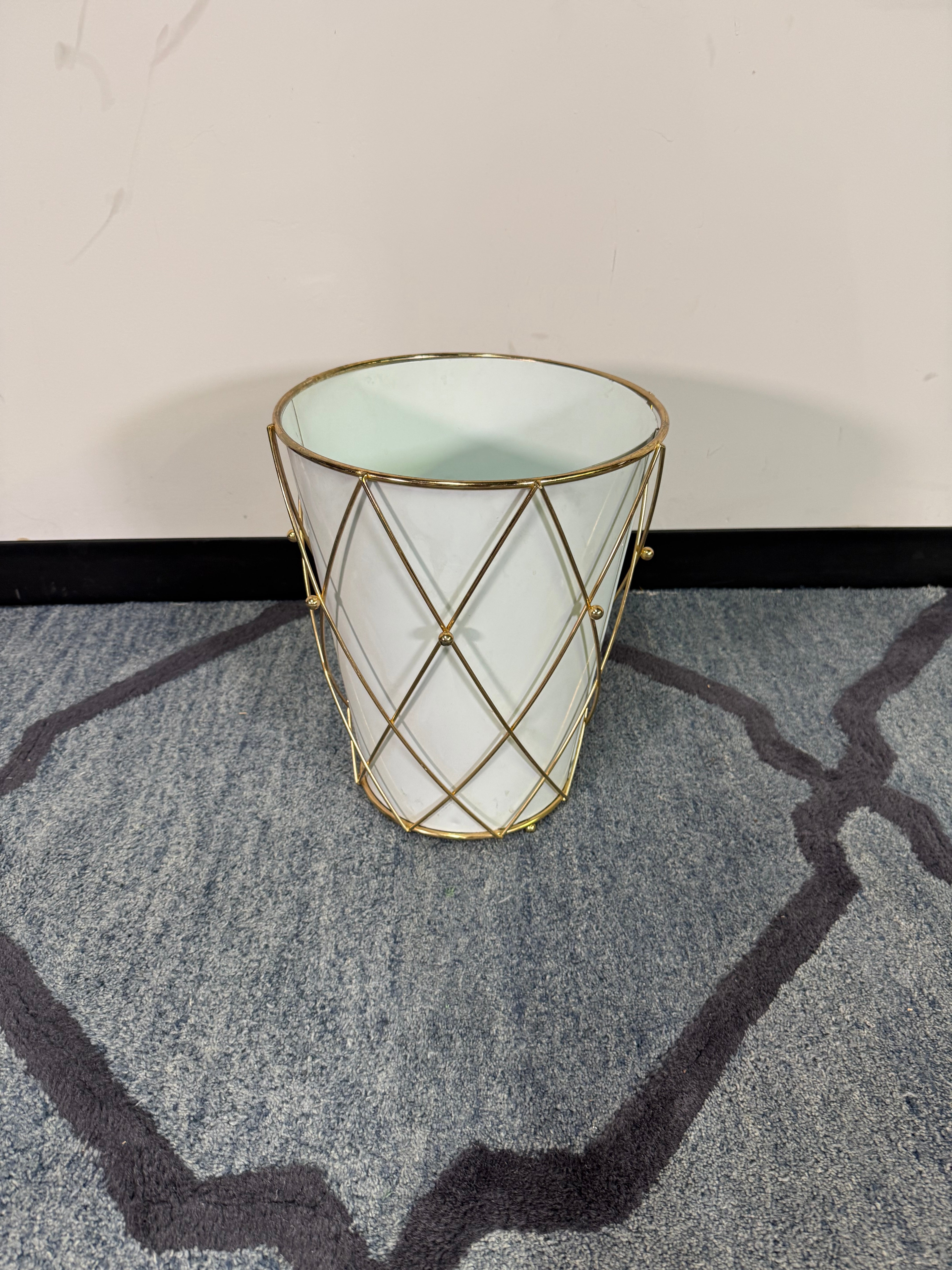 White & Gold Diamond-Wire Trash Can