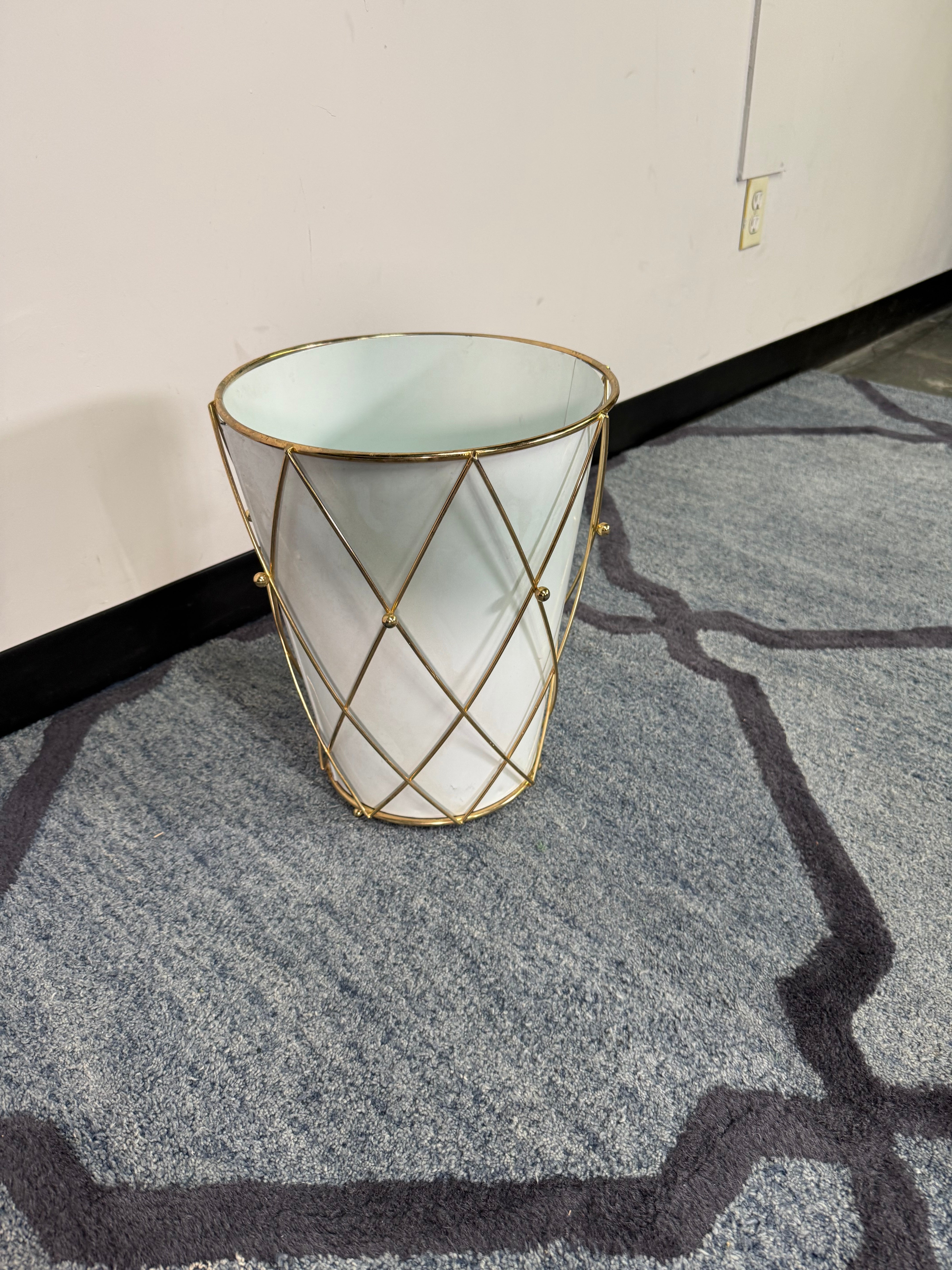White & Gold Diamond-Wire Trash Can