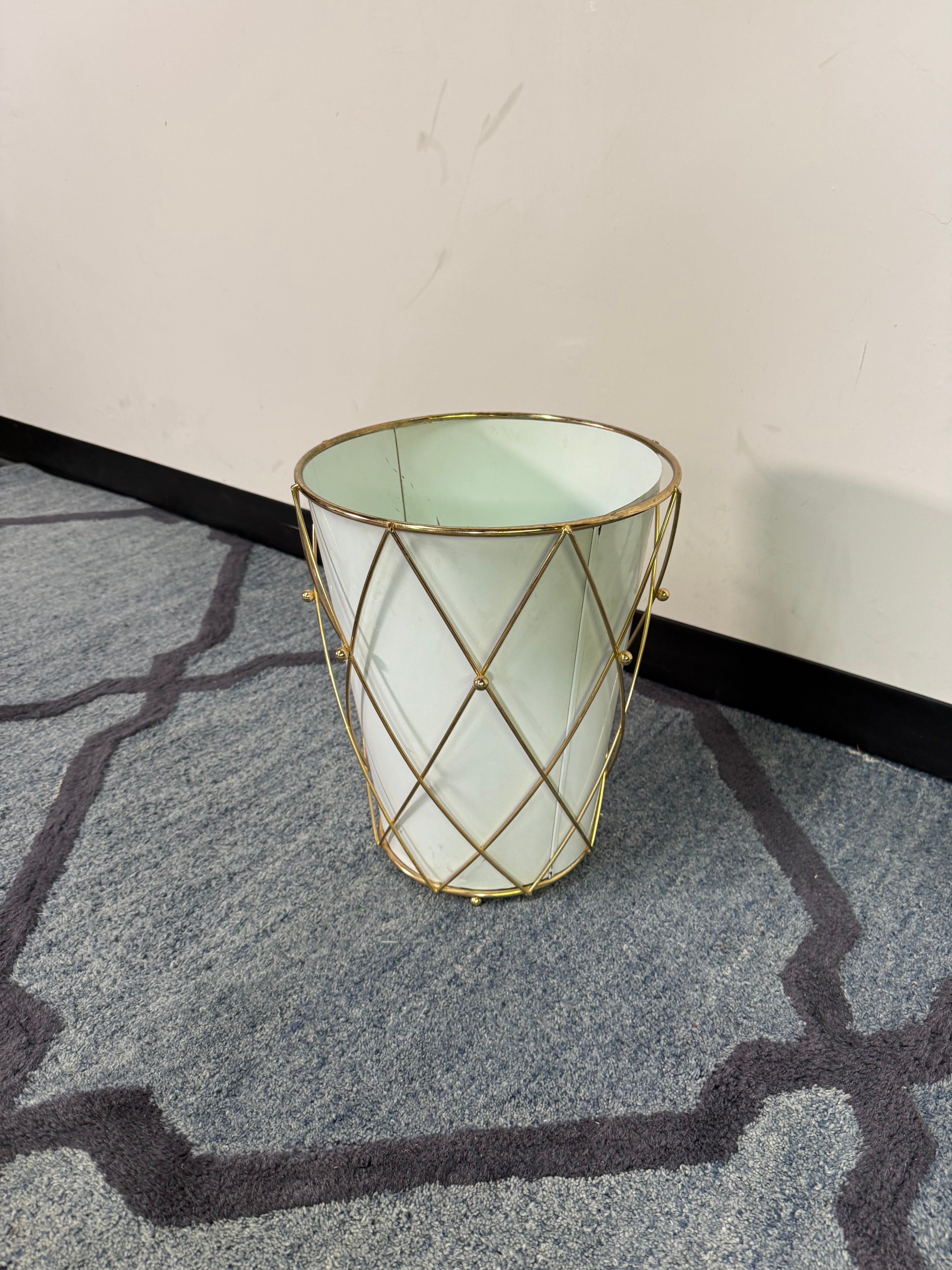 White & Gold Diamond-Wire Trash Can