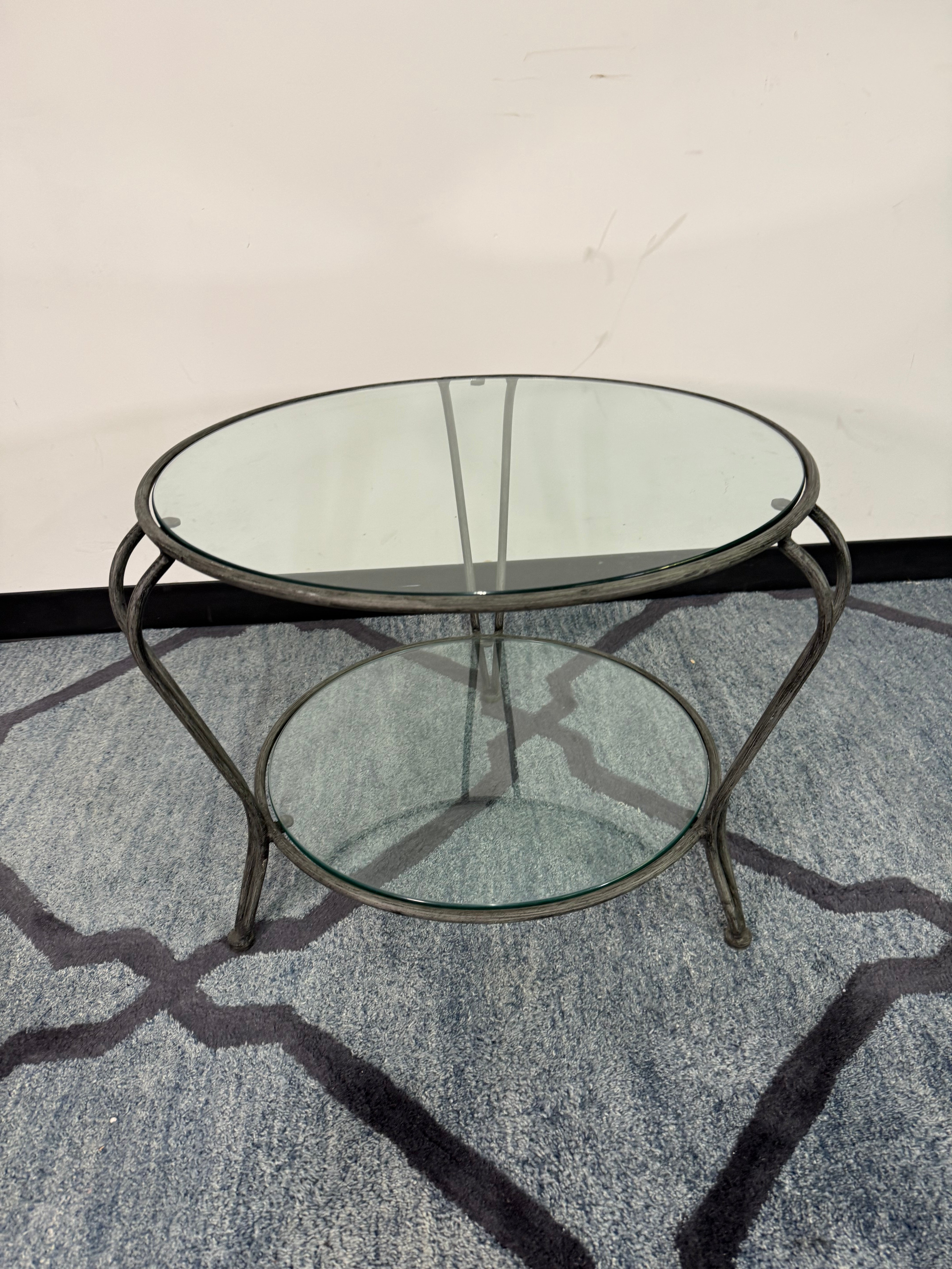 Set of 2 Round Glass Top Iron End Tables