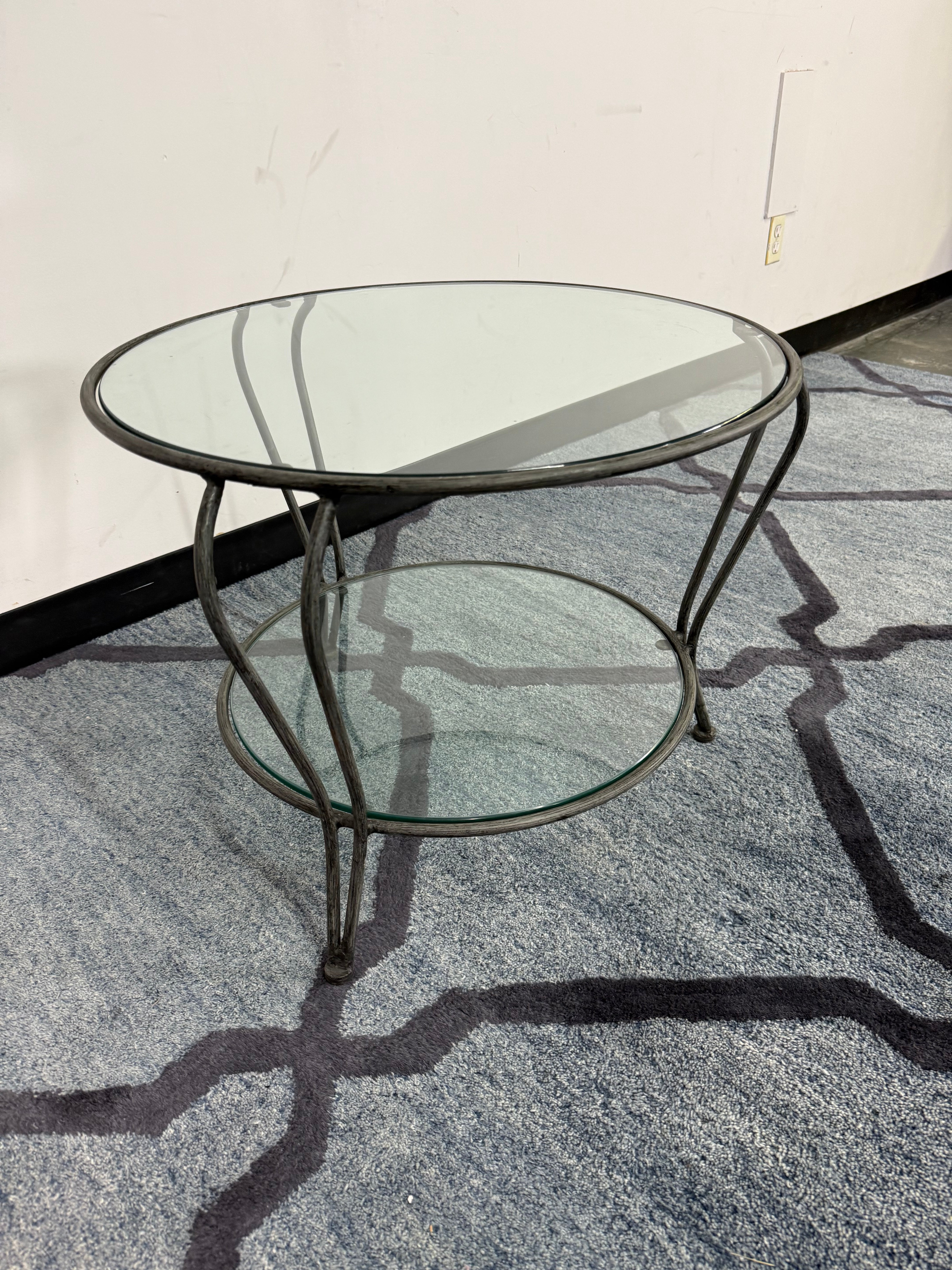 Set of 2 Round Glass Top Iron End Tables