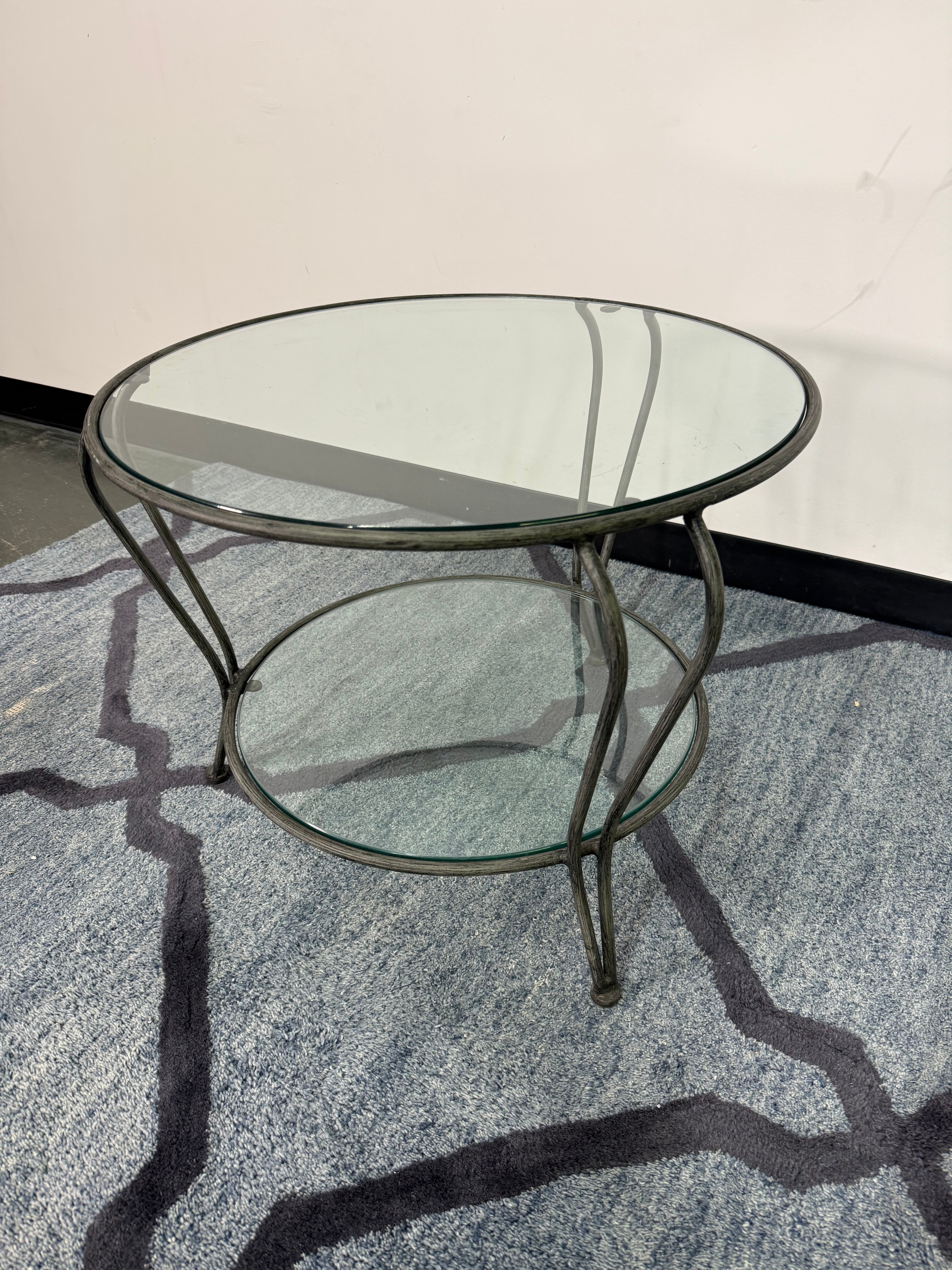 Set of 2 Round Glass Top Iron End Tables