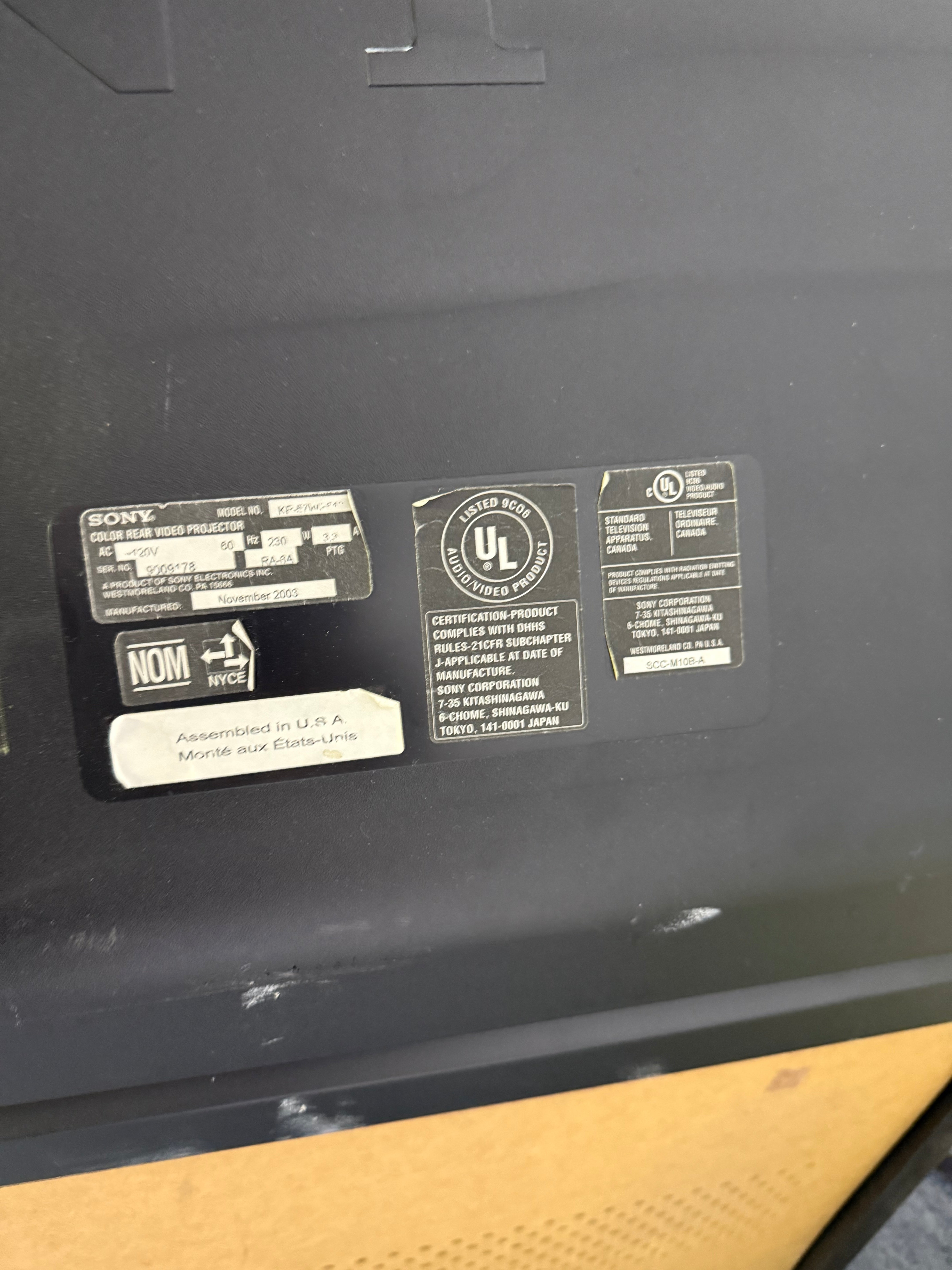 Sony 57” Rear Projection TV (2003)