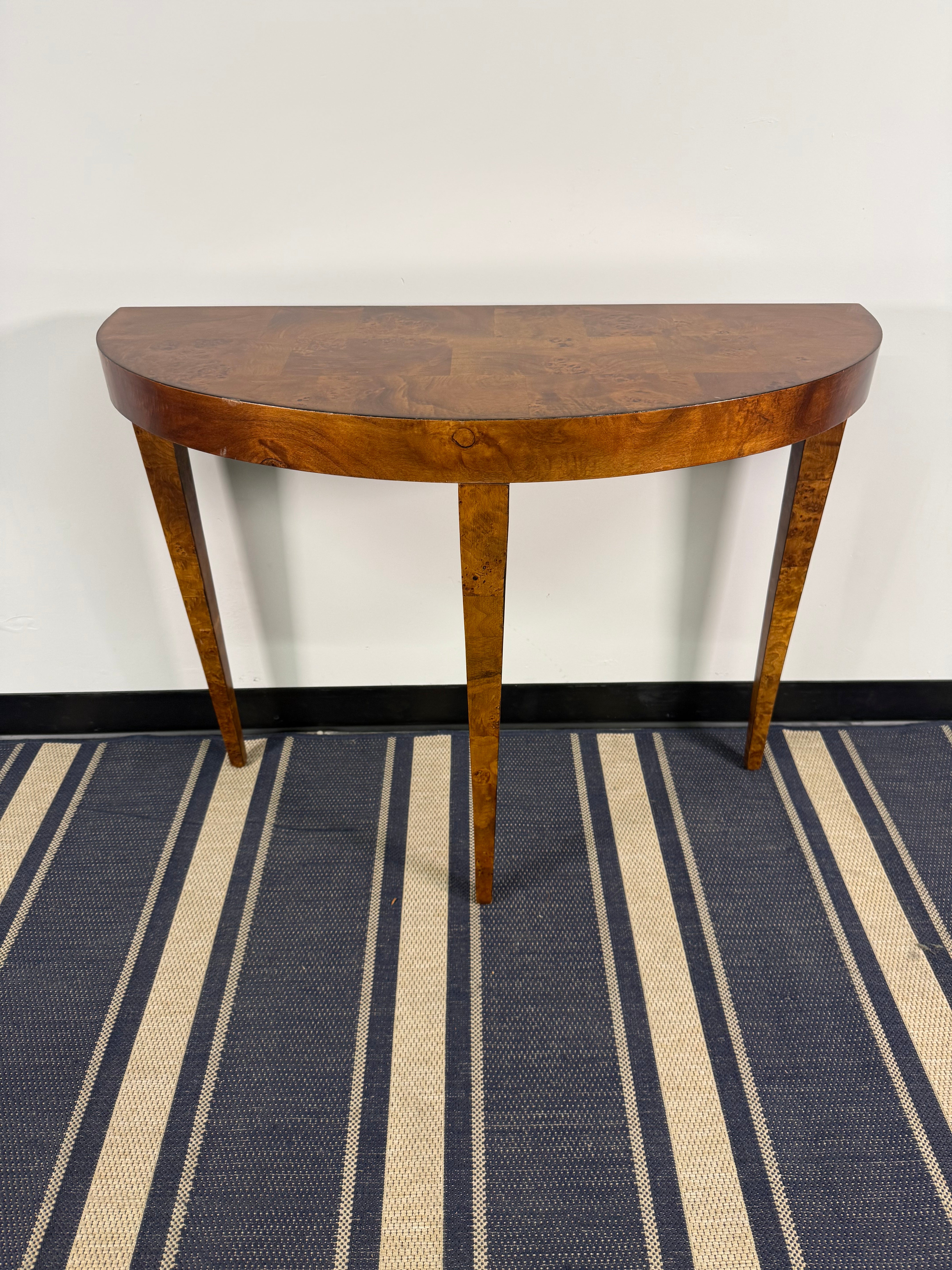 Burl Wood Demilune Console Table
