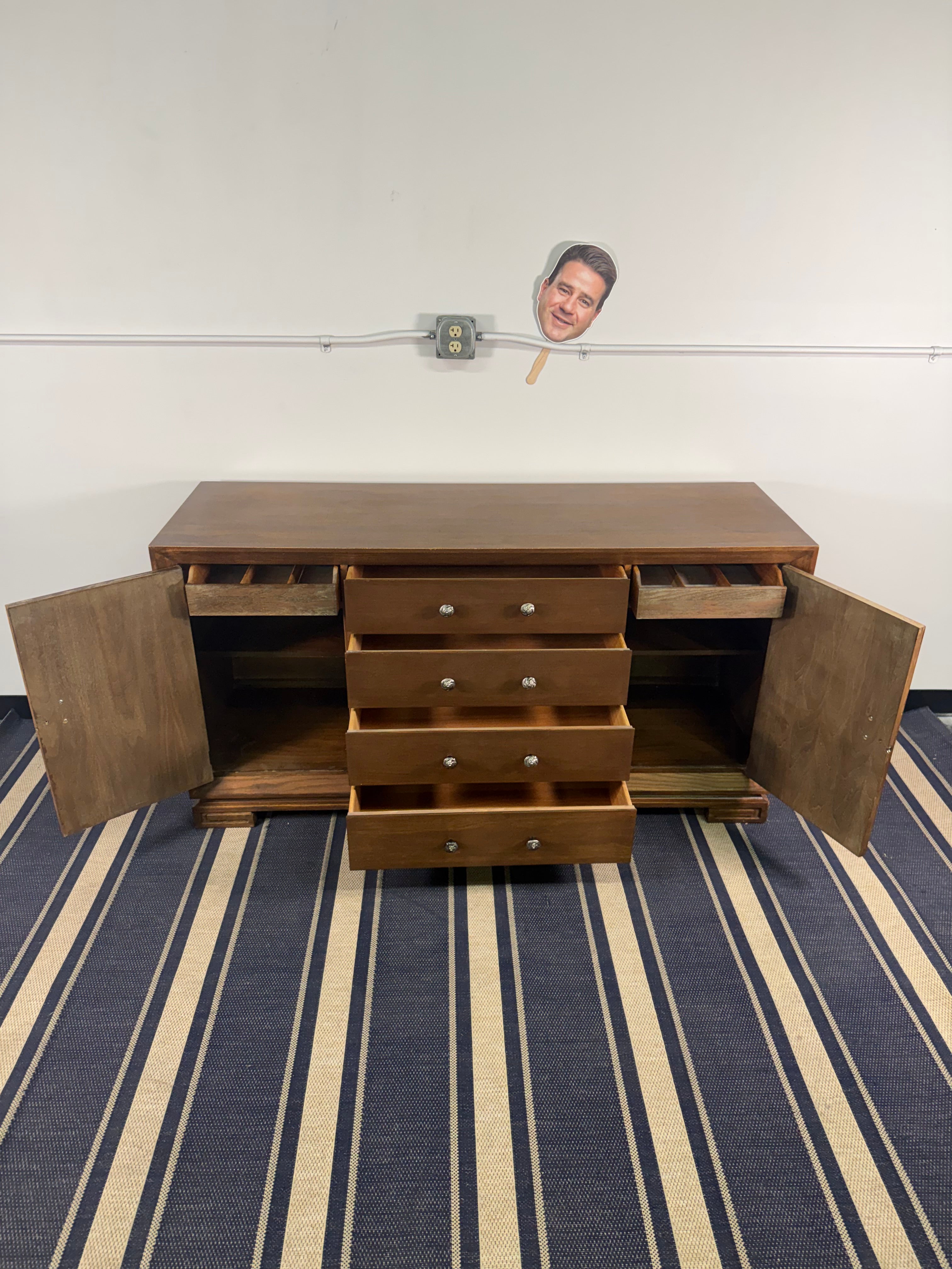 Vintage Walnut Sideboard with Ornate Silver Hardware