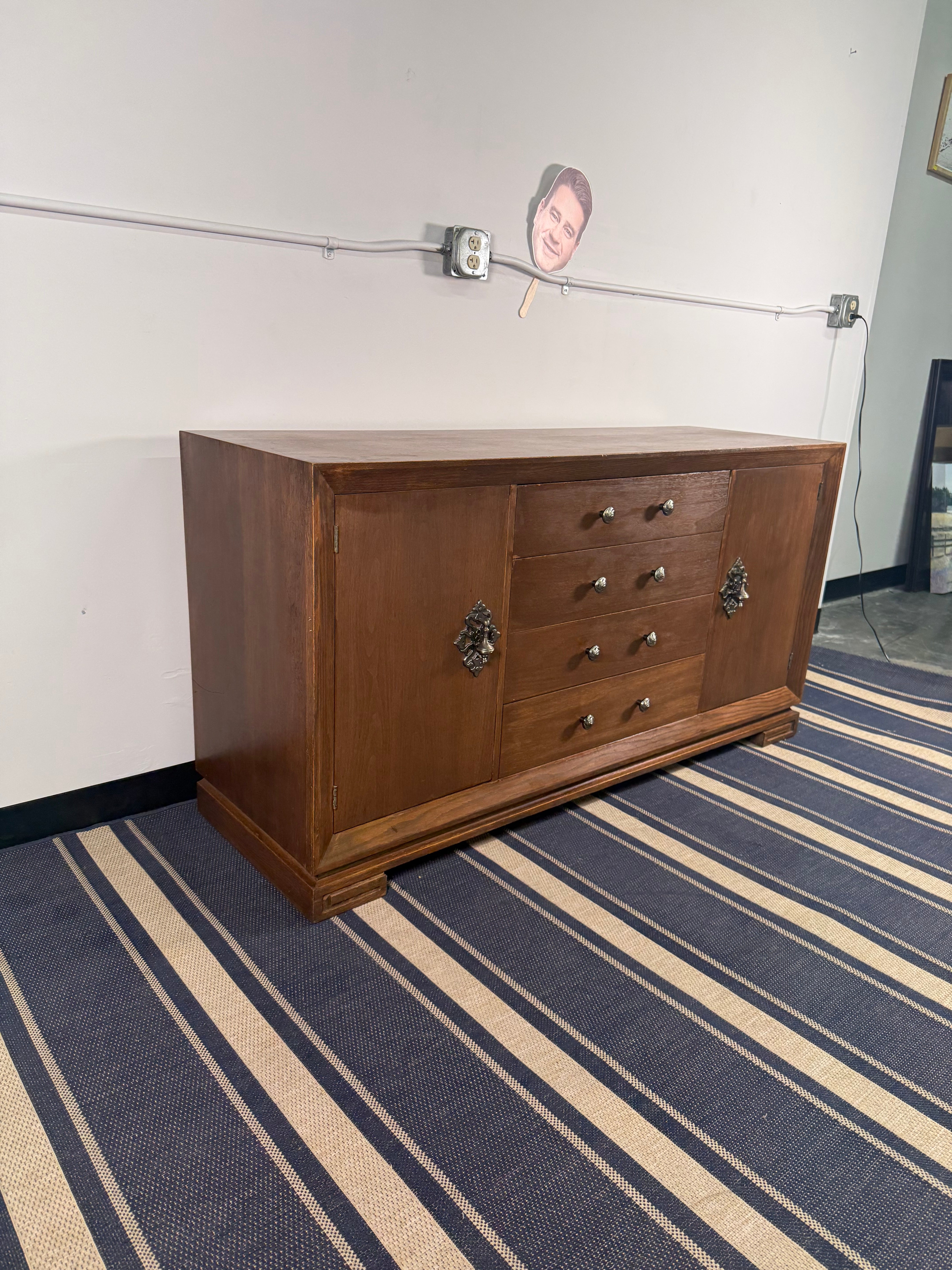 Vintage Walnut Sideboard with Ornate Silver Hardware