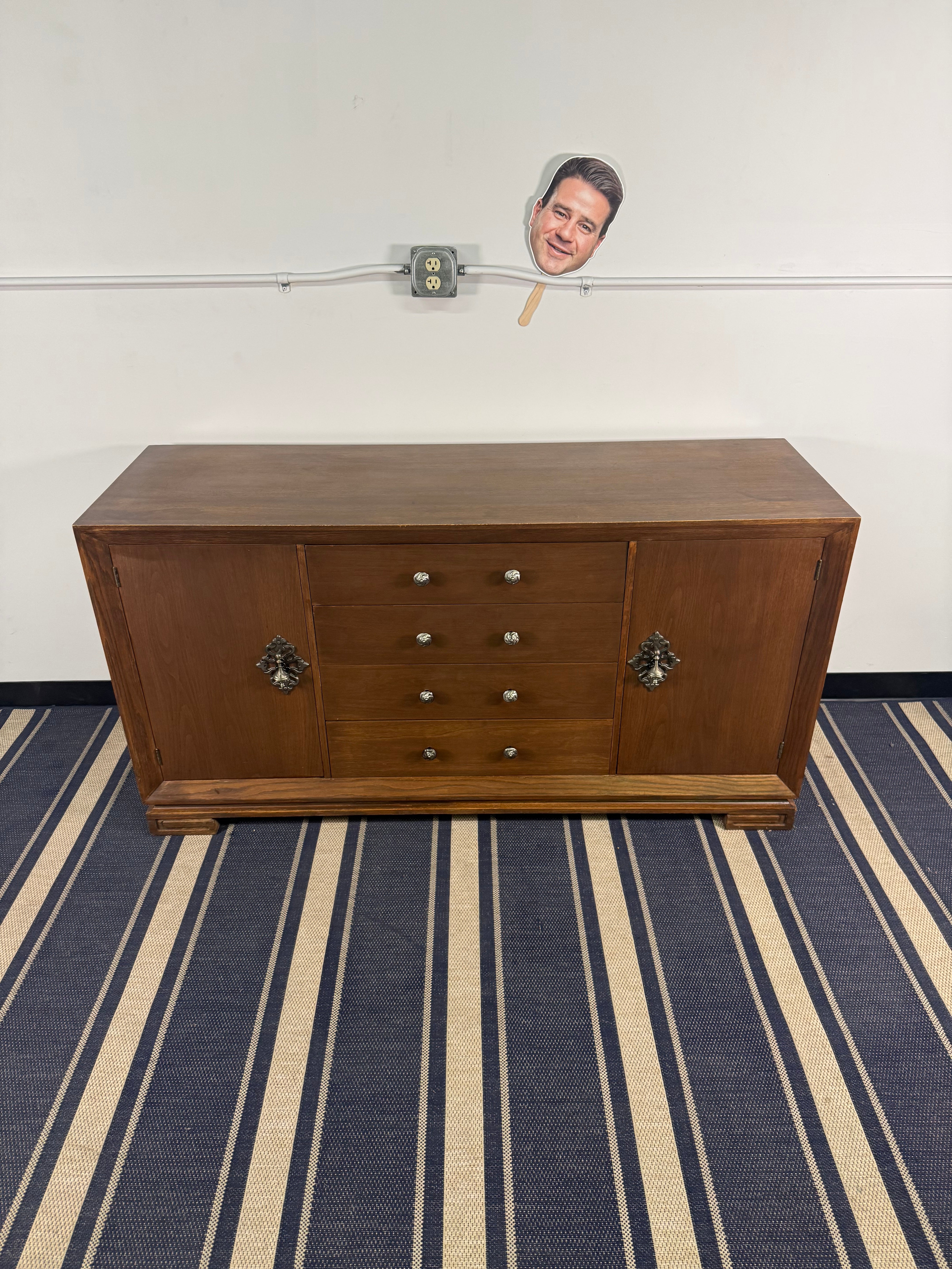 Vintage Walnut Sideboard with Ornate Silver Hardware