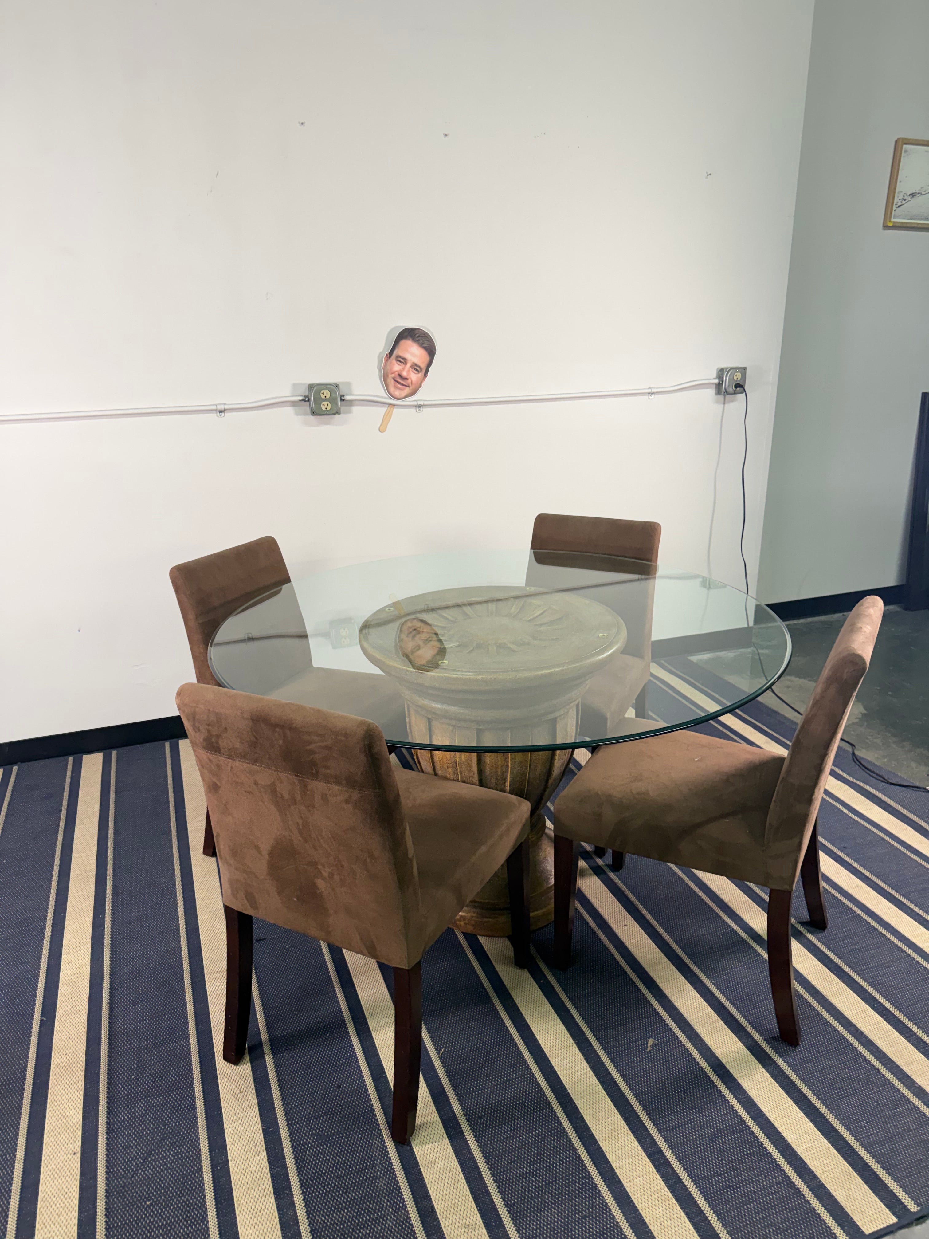 Glass Round Dining Table with Urn Pedestal Base &amp; 4 Suede Chairs