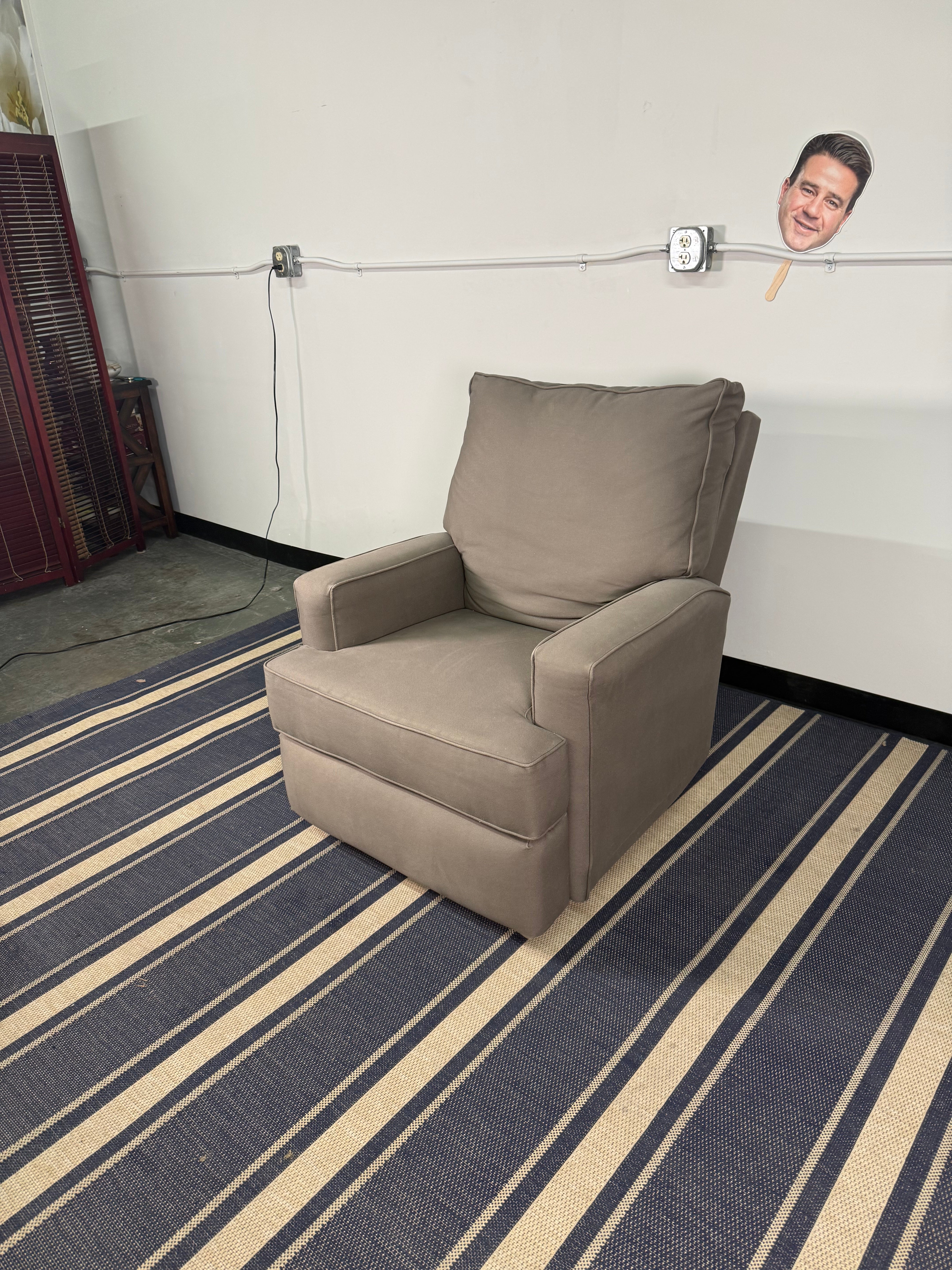 Taupe Upholstered Swivel Glider Chair