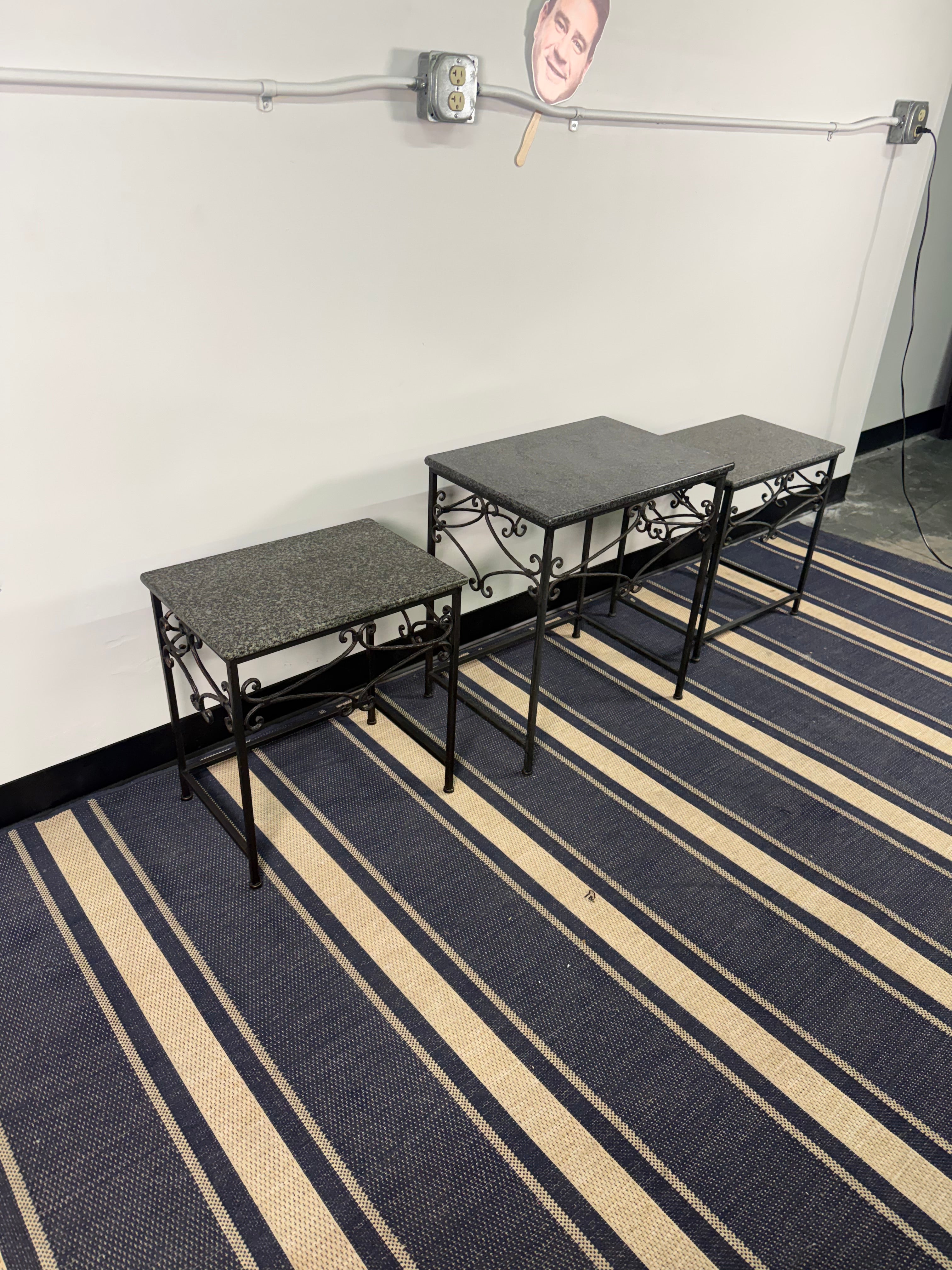 Wrought Iron Granite-Top Nesting Tables – Set of Three