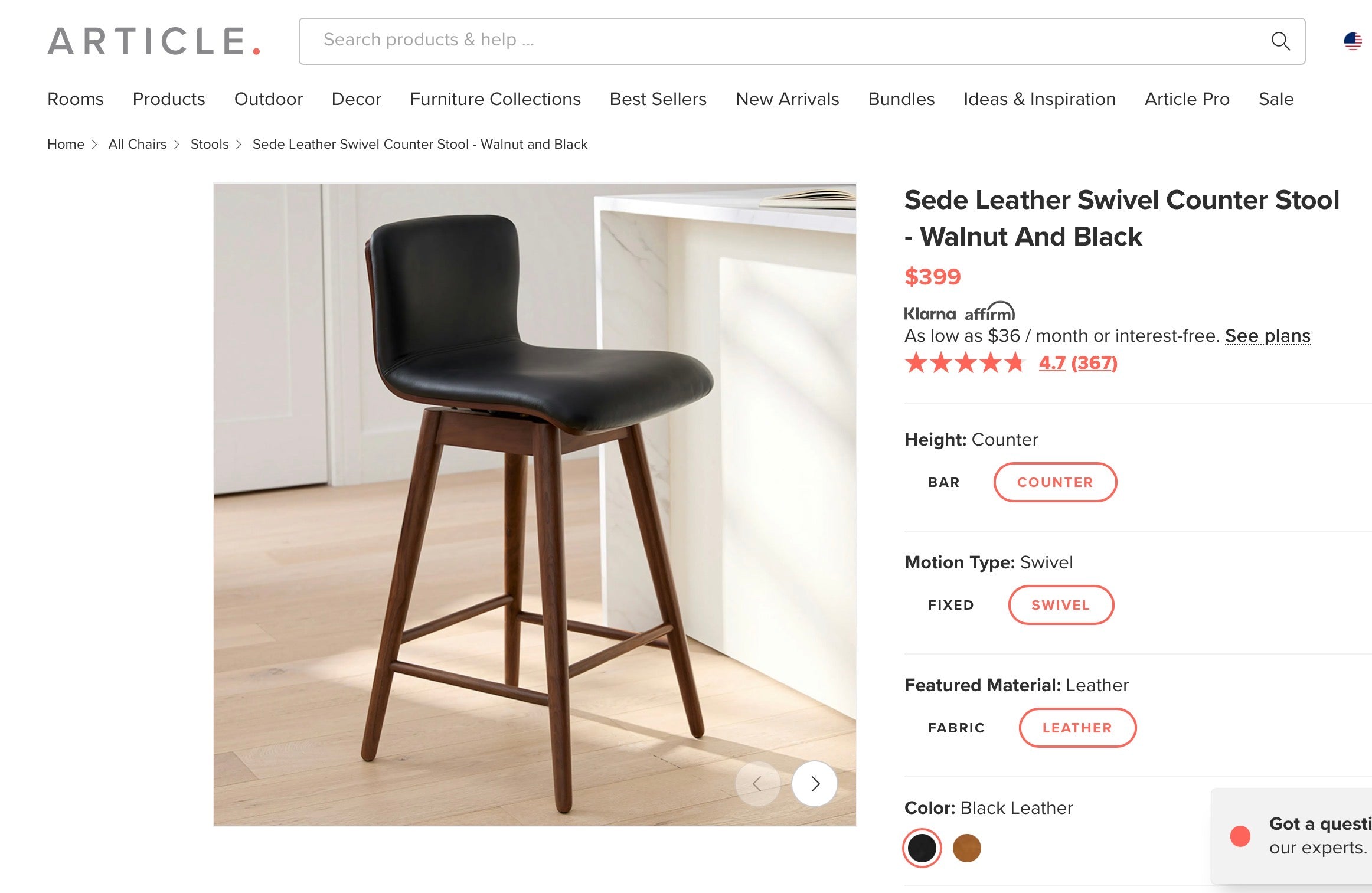 Article “Sede” Leather Swivel Counter Stool