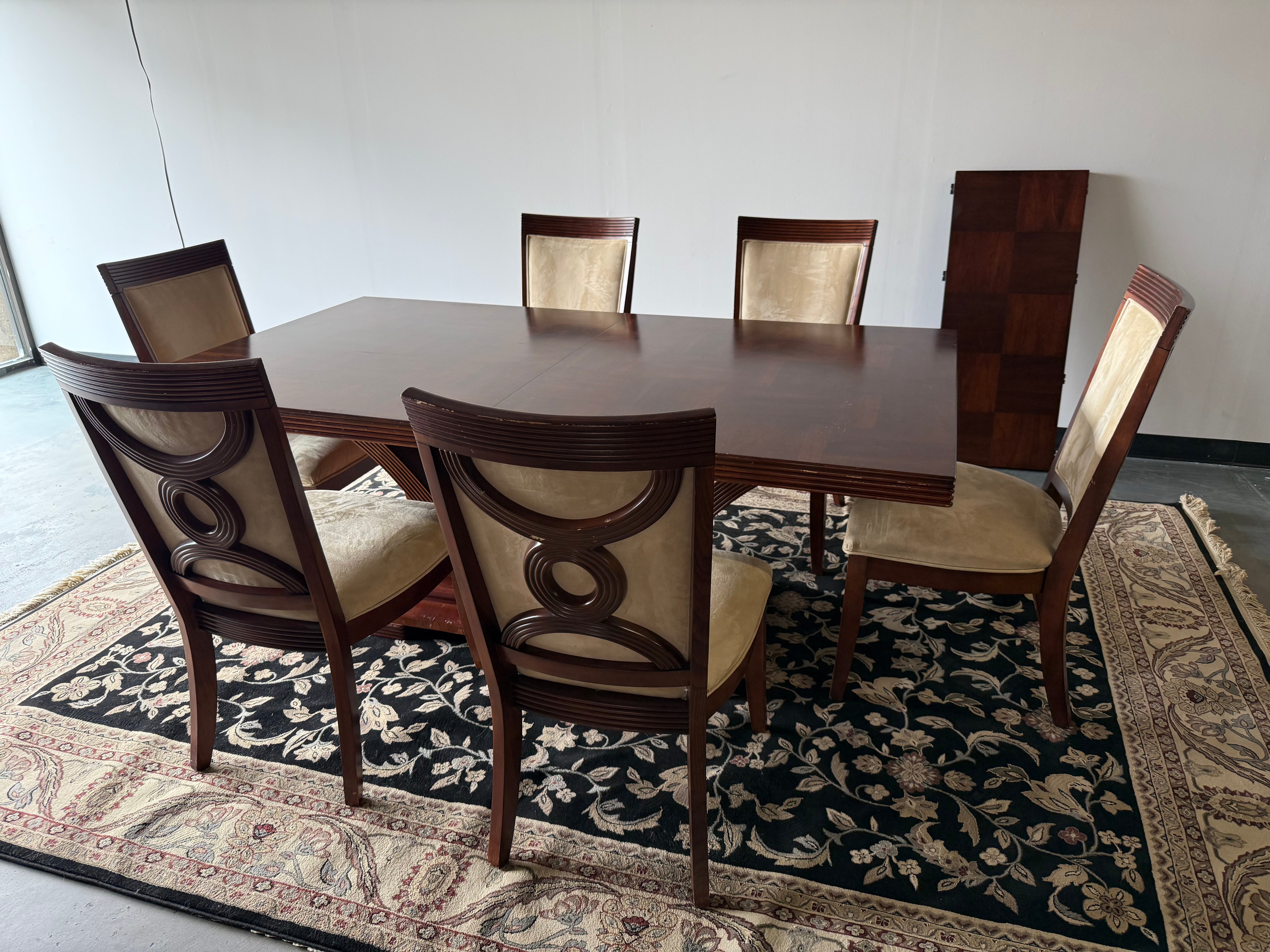 Dining Table with Rivets and 6 padded chairs