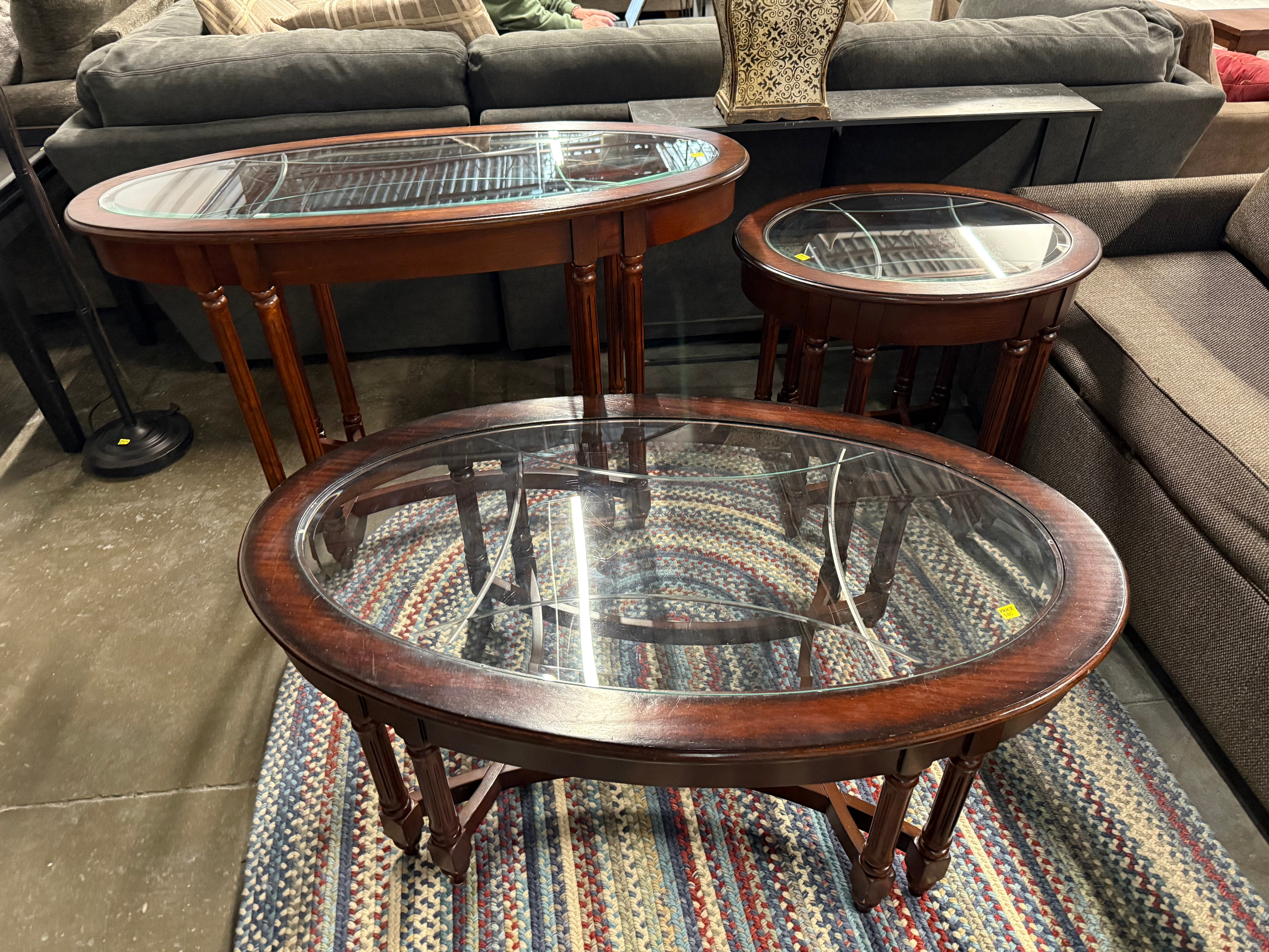 Elegant 3-Piece Glass & Wood Table Set - Classic & Refined Style