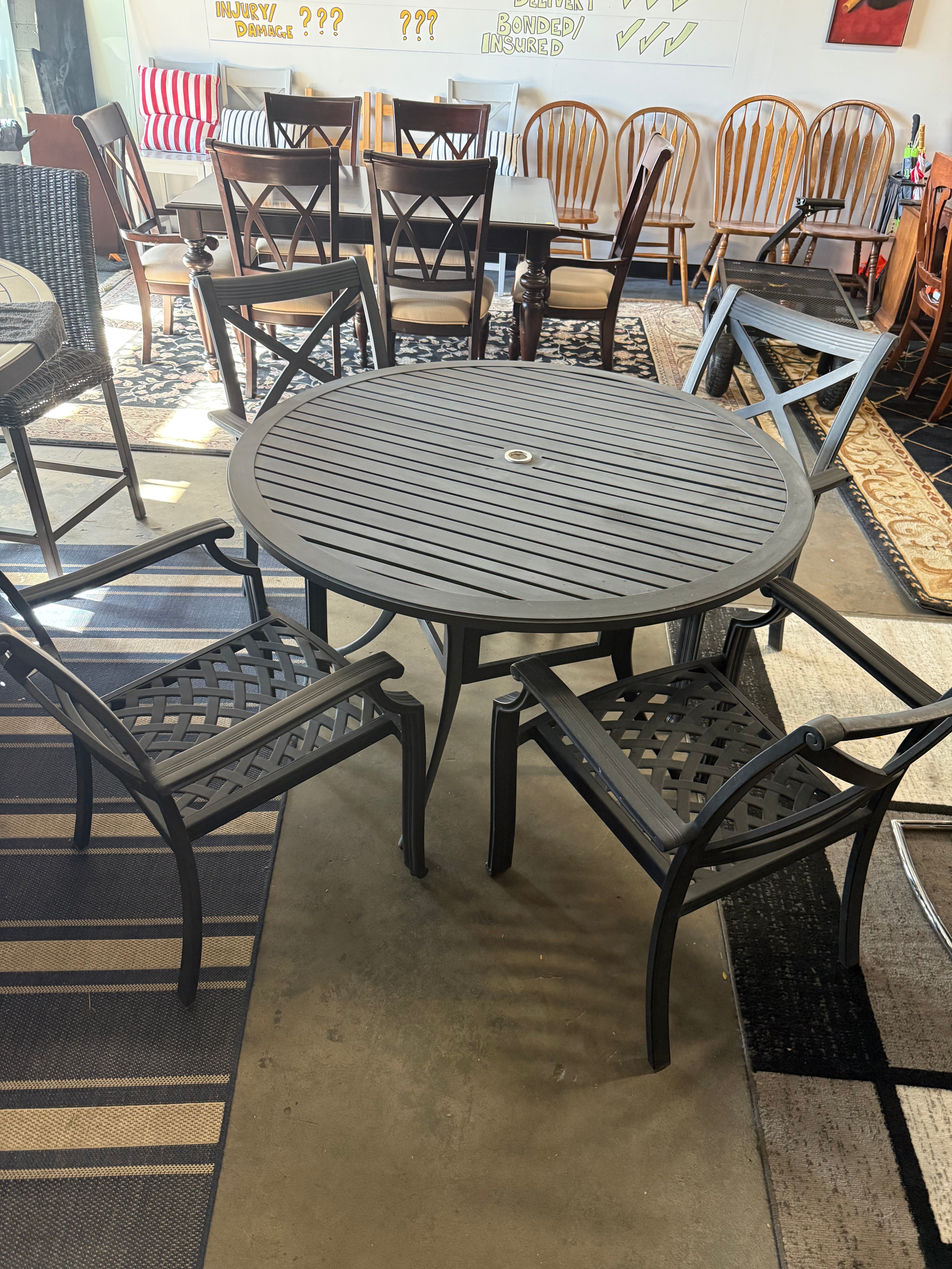 ☀️ 48” Outdoor Cast Aluminum Patio Set – Table + 4 Chairs