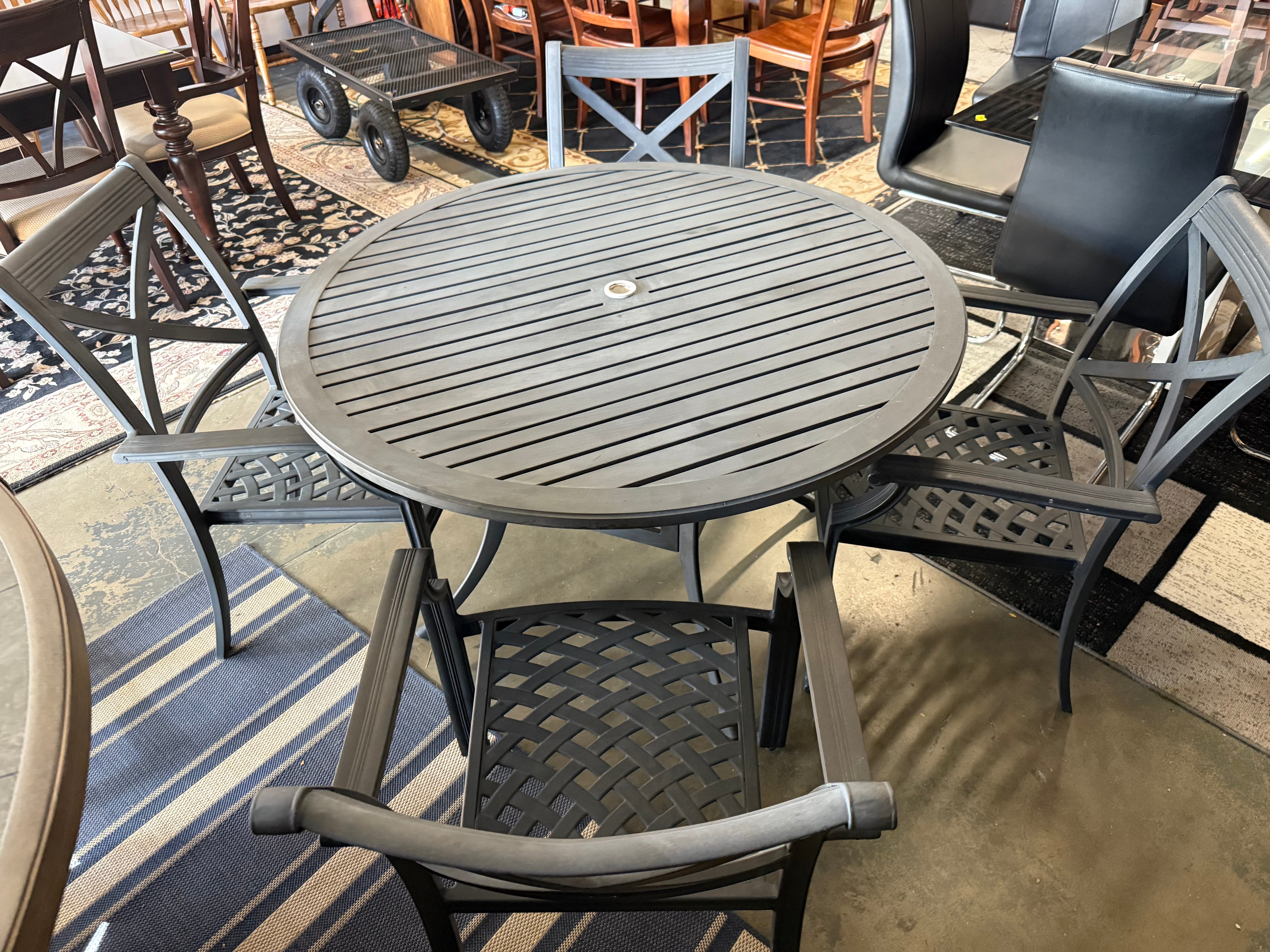 ☀️ 48” Outdoor Cast Aluminum Patio Set – Table + 4 Chairs
