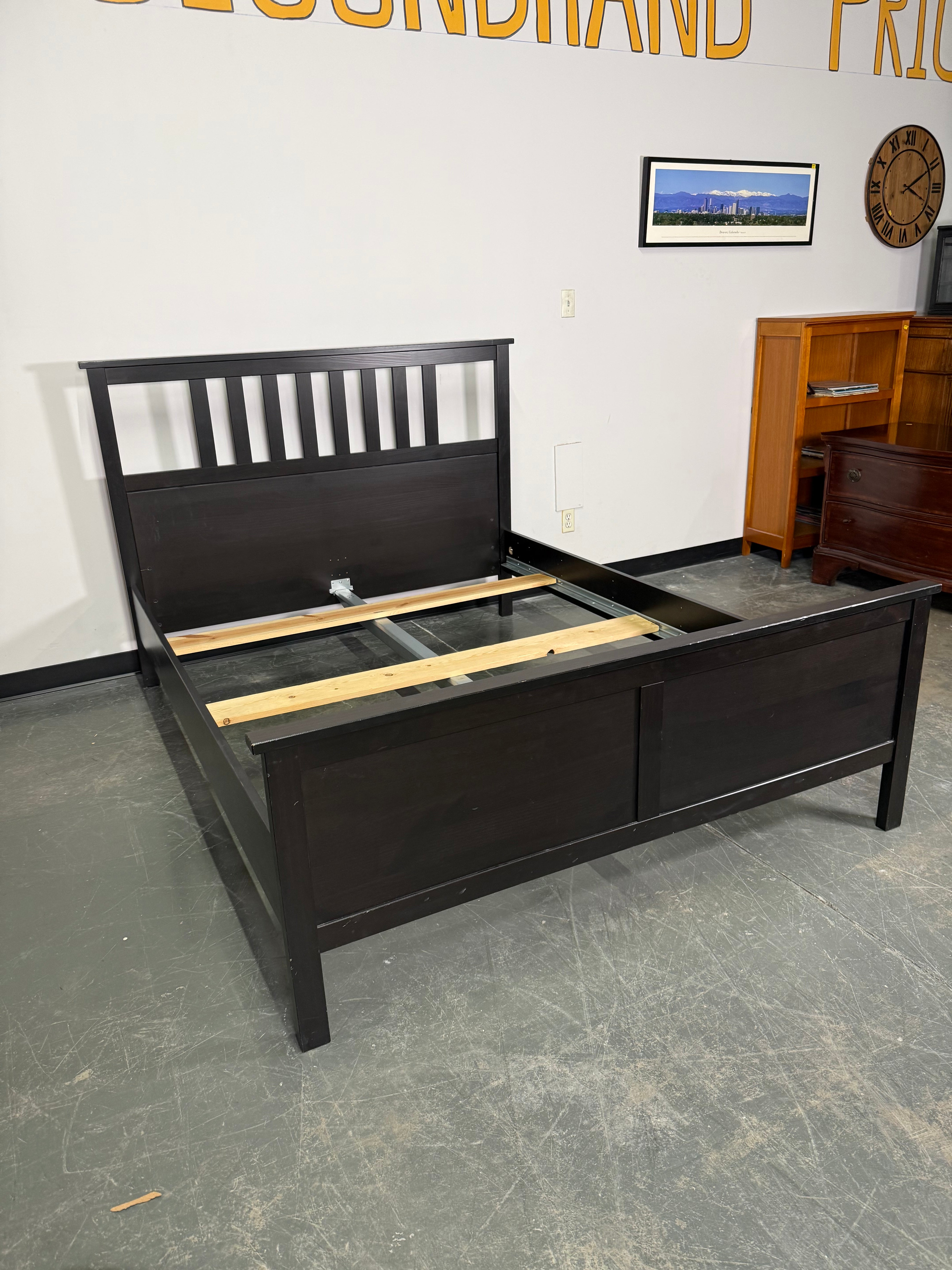 Classic Black Wood Queen Bed Frame