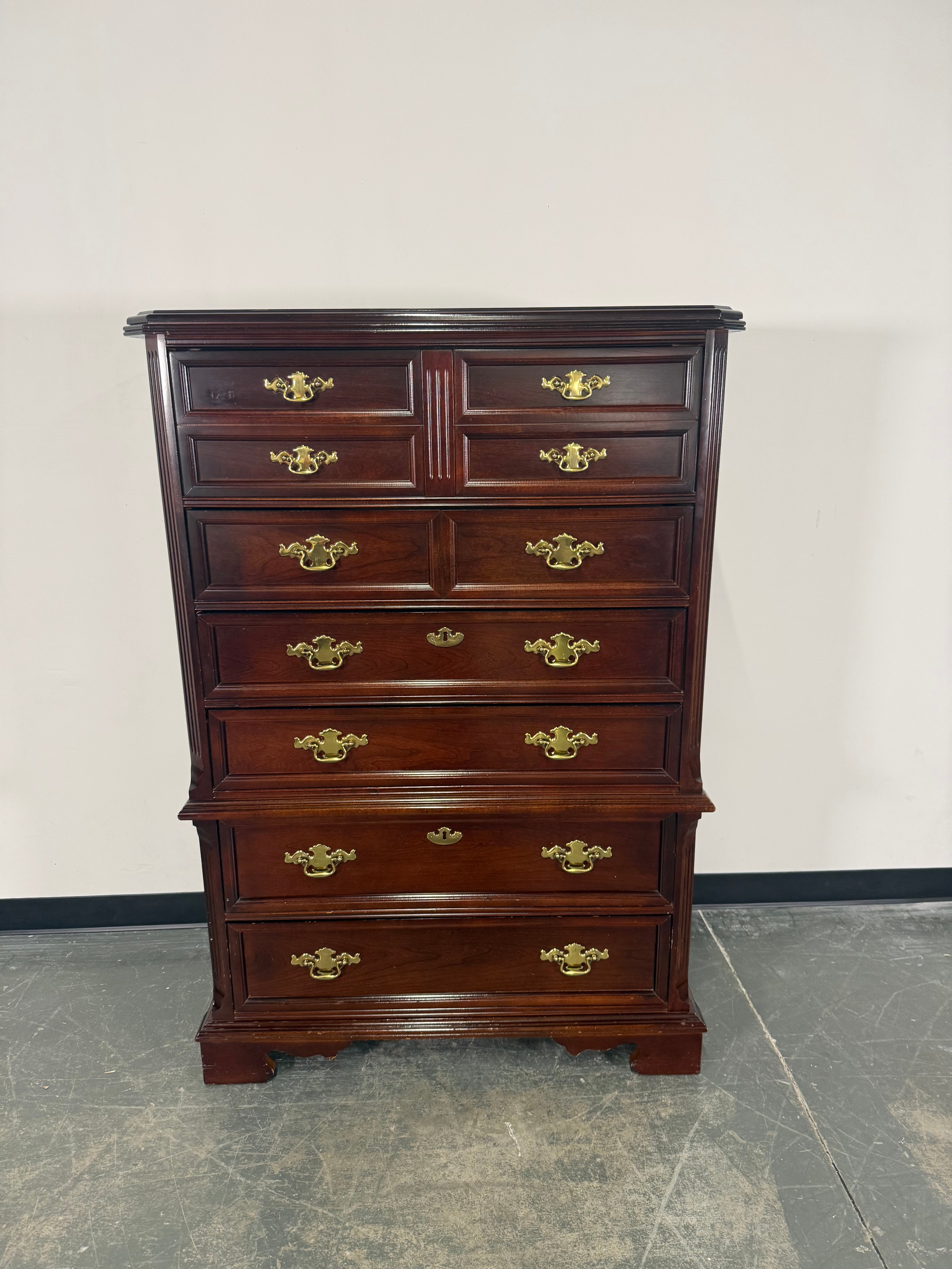 Classic Dark Wood Highboy Dresser – 6 Drawers