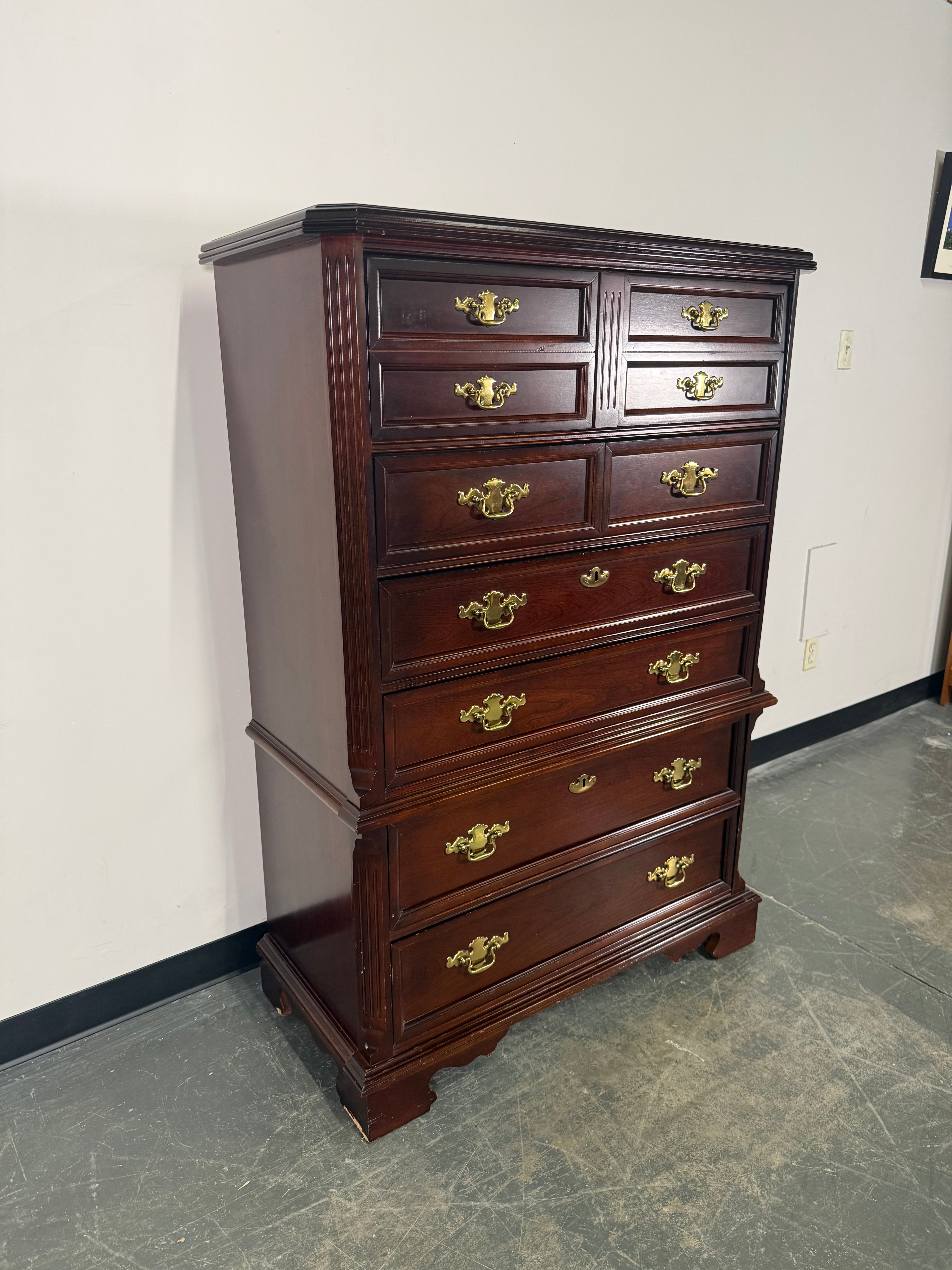 Classic Dark Wood Highboy Dresser – 6 Drawers